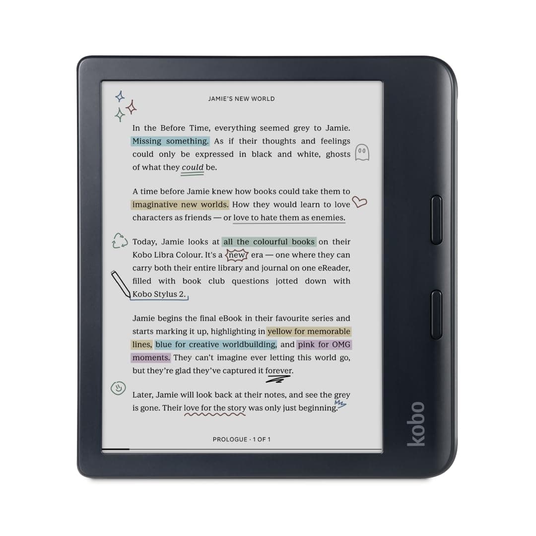 Libra Colour | eReader | 7” Glare-Free Colour E Ink Kaleido™ 3 Display | Dark Mode Option | Audiobooks | Waterproof | Black
