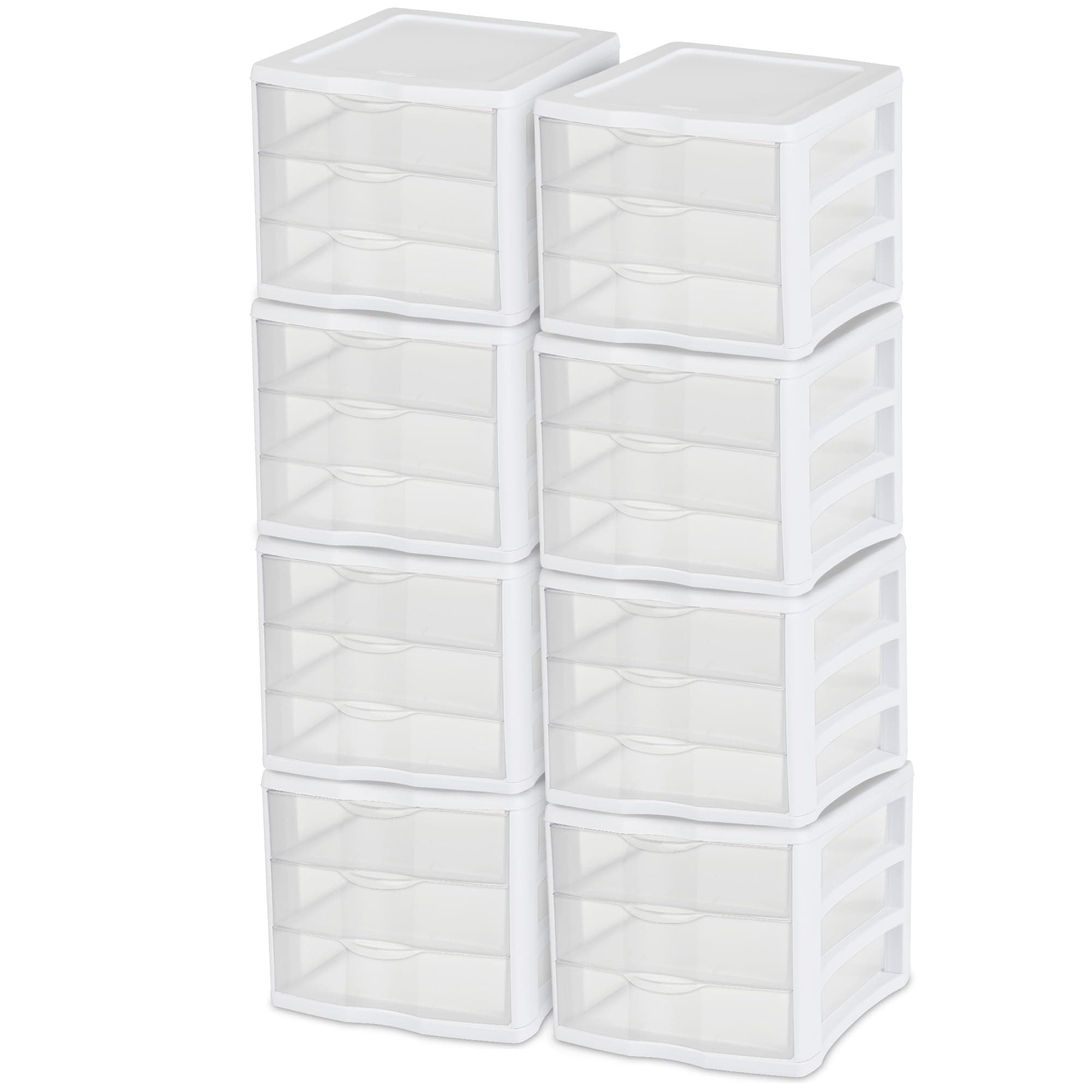 ClearView Compact Stacking 3 Drawer Storage Organizer System, (8 Pack)
