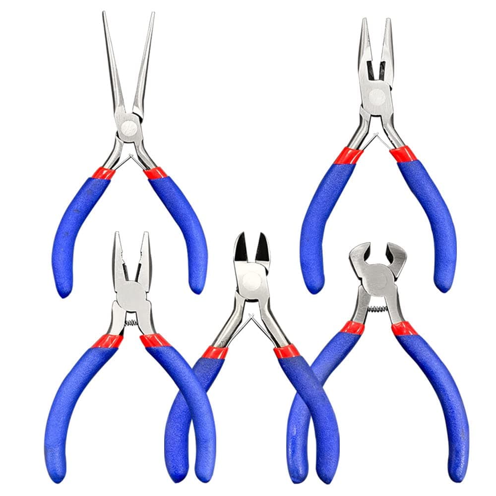 ORiTi 5 Pcs Mini Pliers Set, Multi-function Pliers Tool Set, Needle Nose Pliers, Long Nose Pliers, Linesman Pliers, Diagonal Pliers, End Cutting Pliers for Electronic Repair.