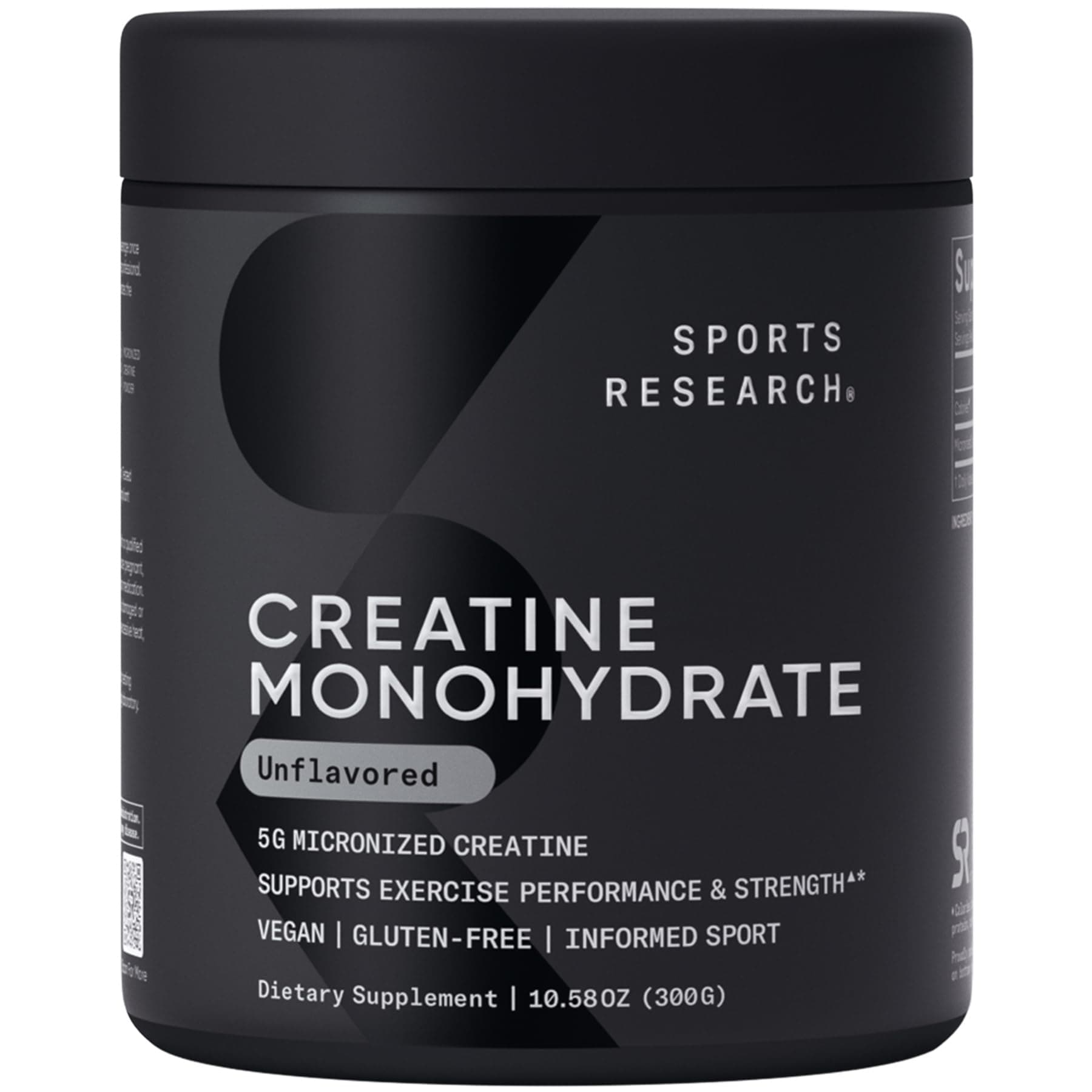 Sports Research Creatine Monohydrate - Gain Lean Muscle, Improve Performance and Strength and Support Workout Recovery - 5 g Micronized Creatine - 10.58 oz