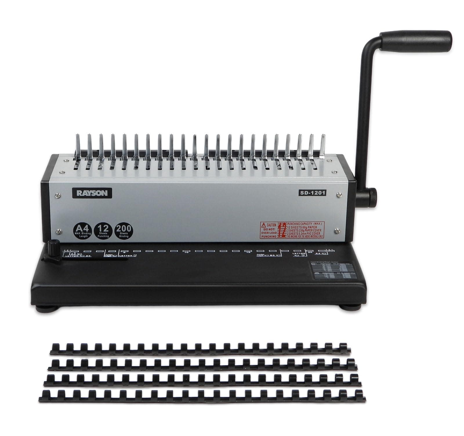 RAYSON Comb Binding Machine, Binds 200 Sheets, 21-Hole, with Plastic Comb Set for Daily Binding, SD-1201