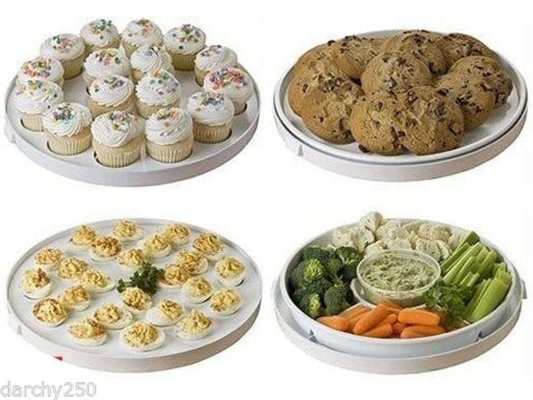 4 in 1 Cupcake Carrier Boxes, Deviled Egg Tray, Vegetable Platter Tray, and Large Cake Tray- Store up to 24 Cupcakes or 2 Large Cakes.