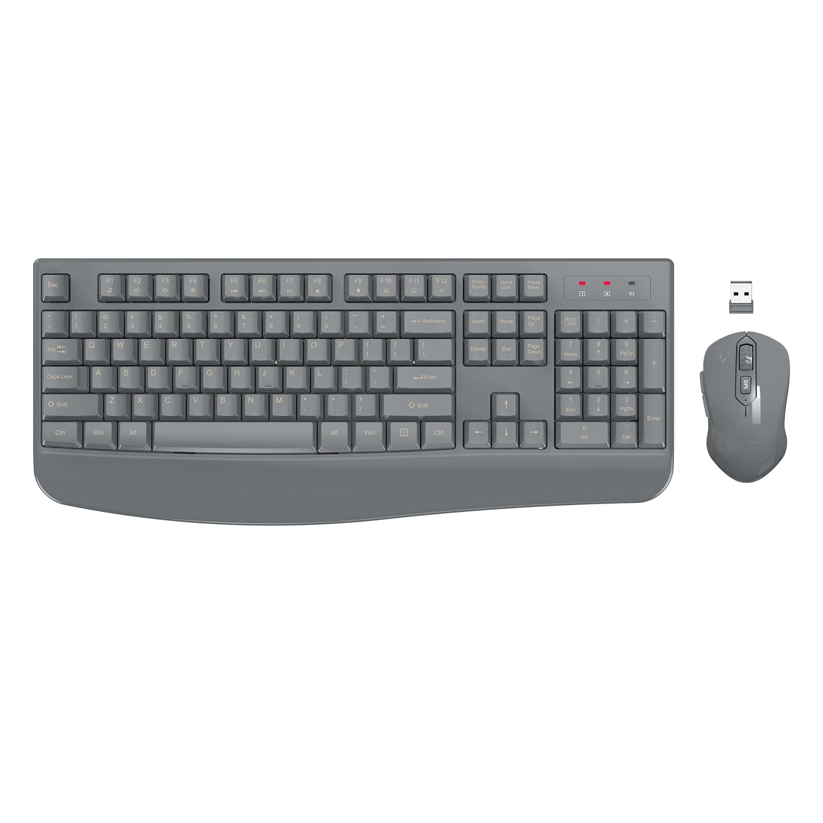 Wireless Keyboard and Mouse Combo, EDJO 2.4G Full-Sized Ergonomic Computer Keyboard with Wrist Rest and 3 Level DPI Adjustable Wireless Mouse for Windows, Mac OS Desktop/Laptop/PC(Grey)