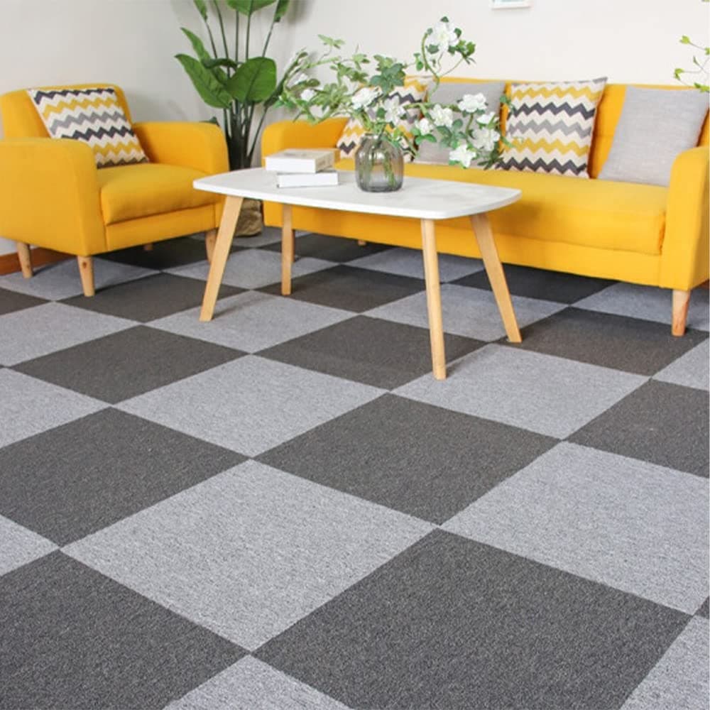 Nisorpa Carpet Tiles Clearance 50x50cm, 20PCS Commercial Carpet Tiles Adhesive Heavy Duty Square Floor Tiles Freely Splice Carpeting with PVC Backing for Home Bedroom Retail Office - Dark Grey