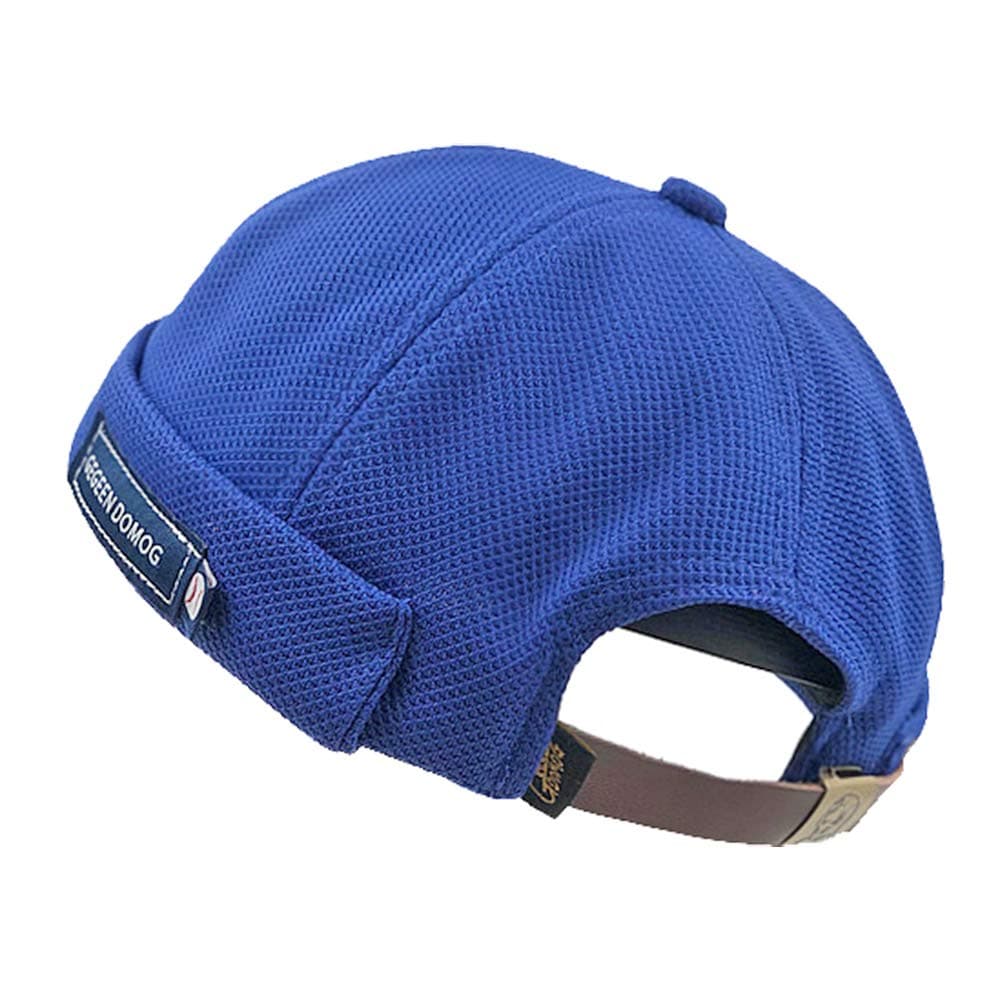 Breathable Brimless Docker Hat Adjustable Leather Cotton Commando Work Beanie Cuff Harbour Hat Blue
