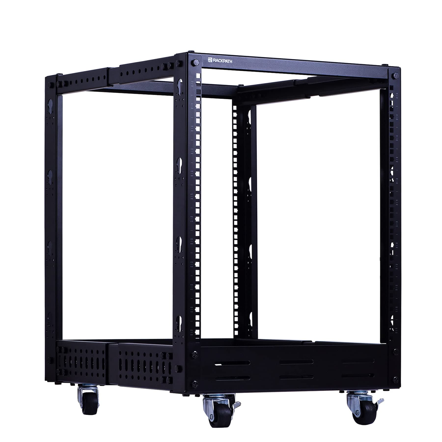 RackPath 12U Open Frame Server Rack – Heavy Duty 4 Post Adjustable Depth with Casters