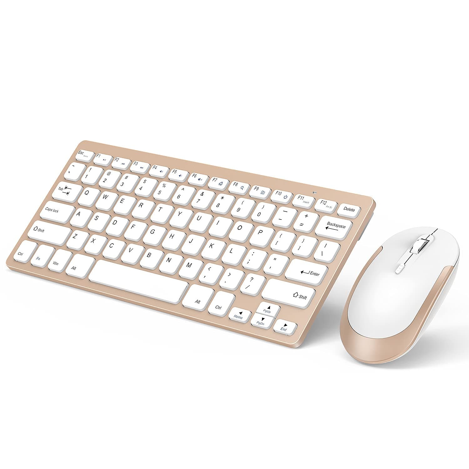 Compact Wireless Keyboard Mouse, 2.4GHz Ultra Thin Small Wireless Keyboard Mouse Combo for Desktop, Laptop (Gold)