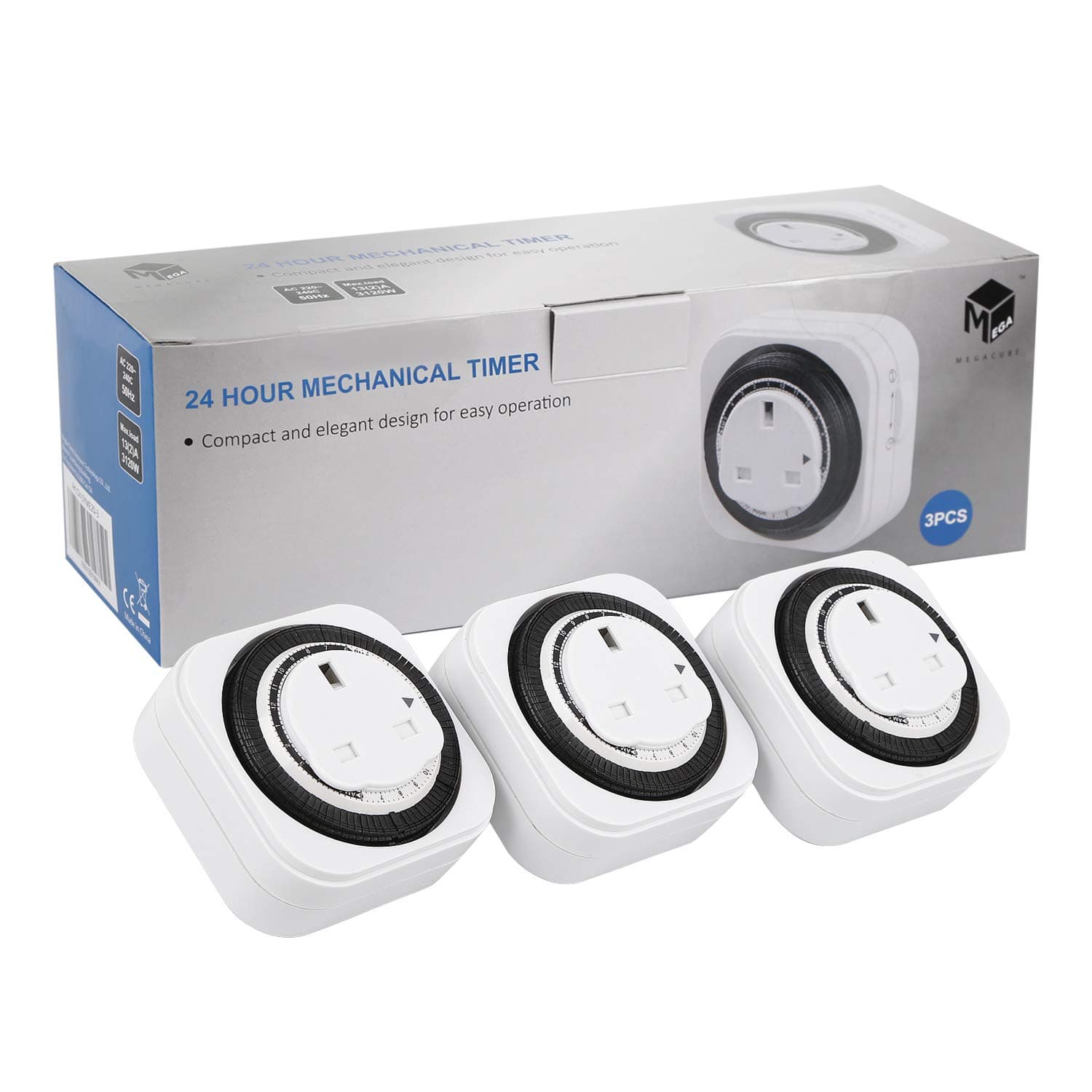 24 Hour Square Mechanical Timer, Plug-in Time Controller - White - 3 Pack