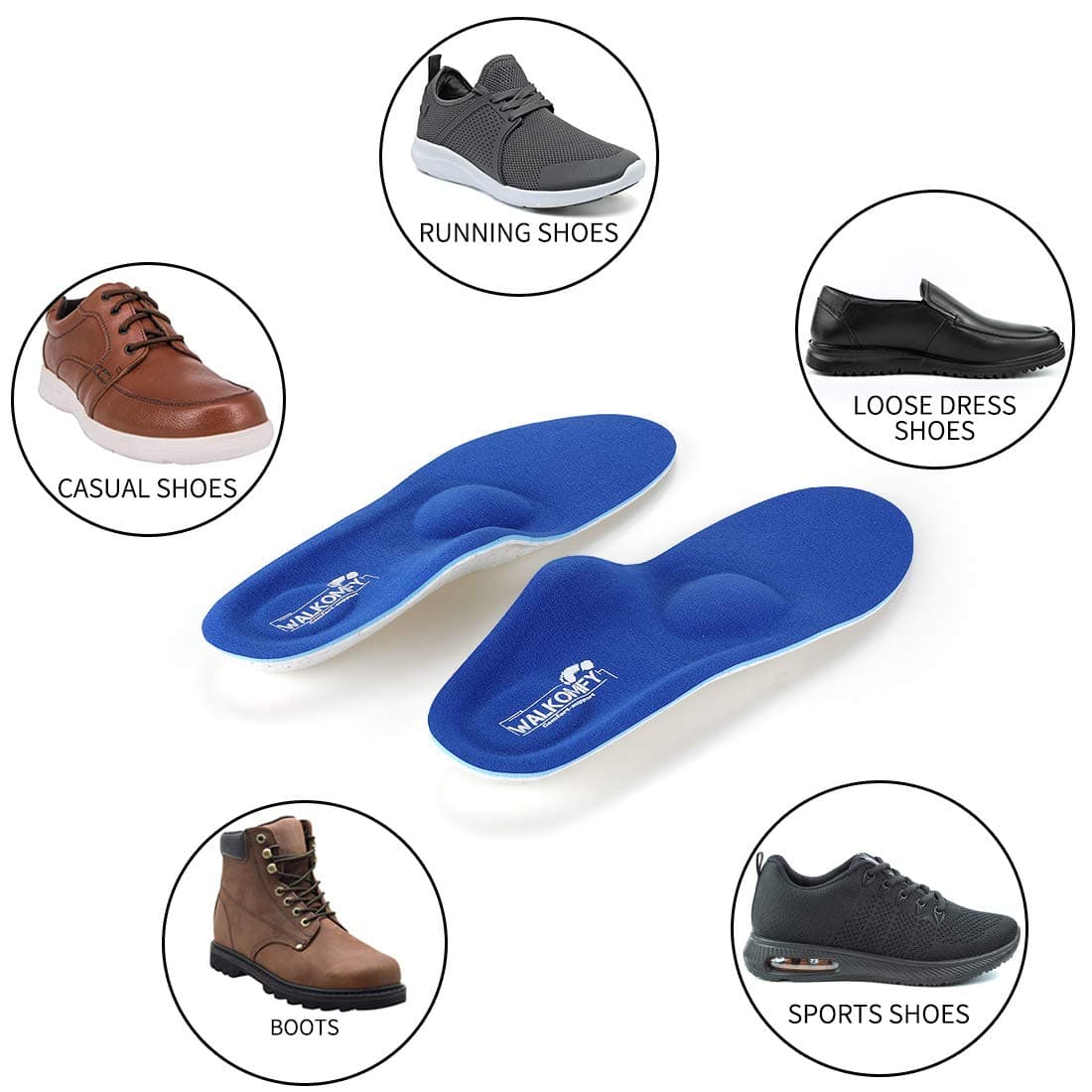 Walkomfy Full Length Orthotic Inserts Arch Support Insole, Insert for Flat Feet,Plantar Fasciitis,Feet Pain,Metatarsal Support Insoles for Men & Women Blue,9.84"