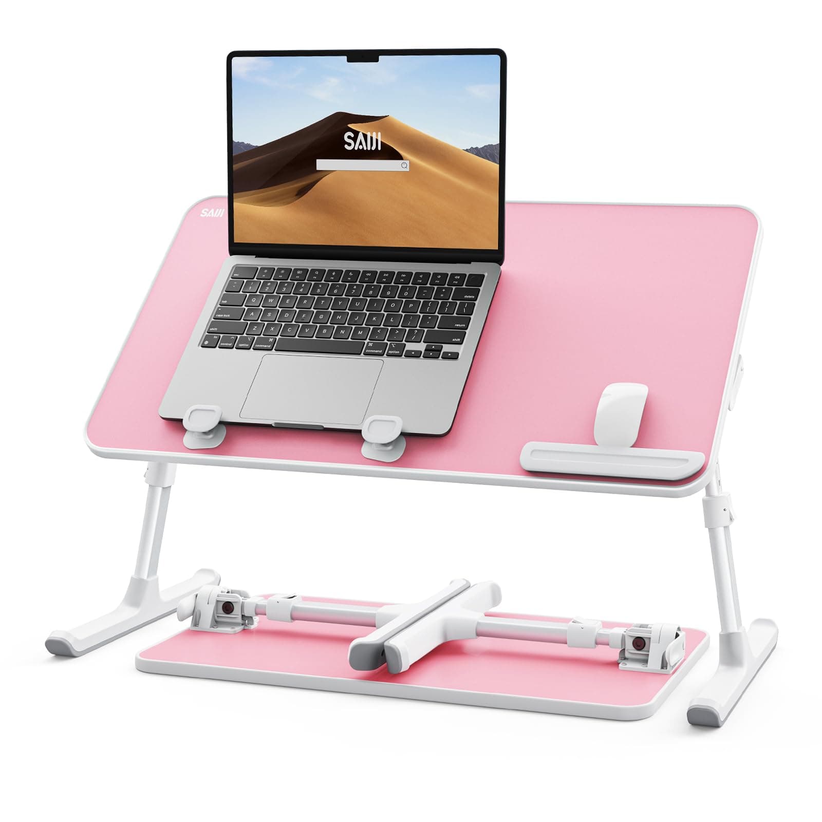 Height & Angle Adjustable Laptop Stand for Bed, Lap Desk Bed Tray Table, Light Weight Foldable Portable Laptop Table for Couch Sofa Chair Floor Desk for Adults, Kids (Pink)