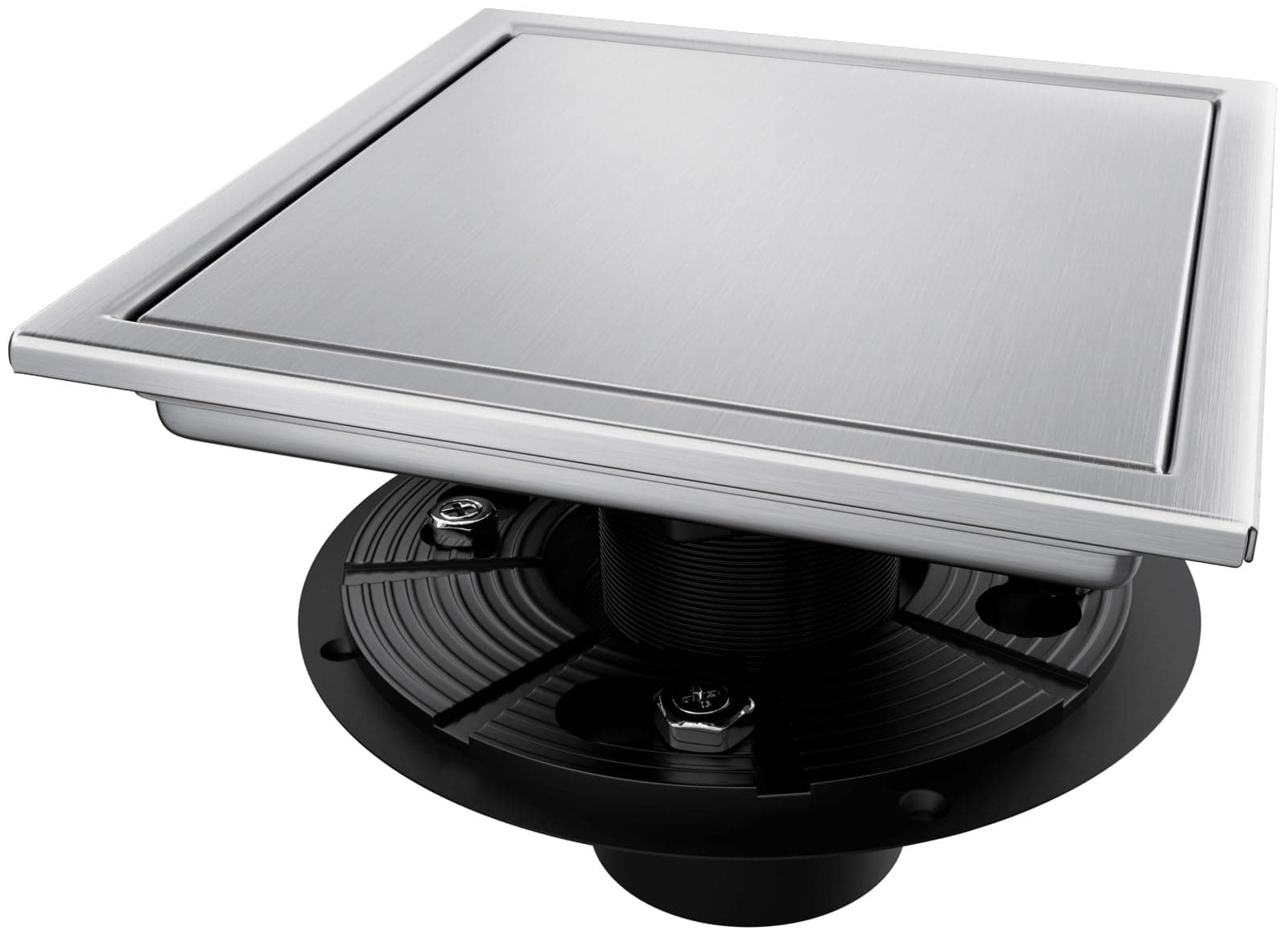 Square Shower Drain, Silver Shower Drain 6 inch with Flange and 2 in 1 Tile-Insert Cover, AISI 304 Stainless Steel Shower Floor Drain with Hair Catcher and Flange