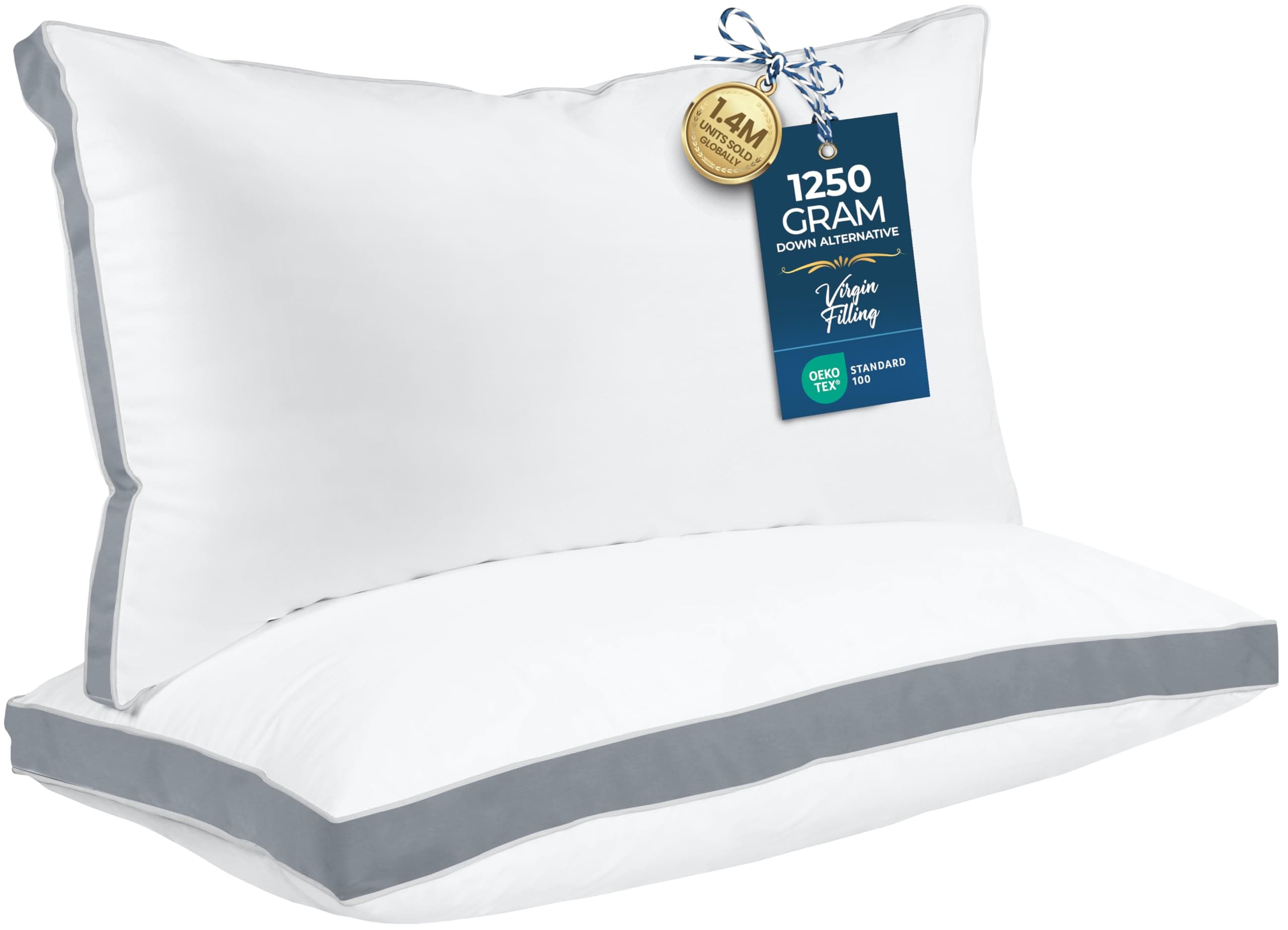 Utopia Bedding Bed Pillows for Sleeping King Size (Grey), Set of 2, Cooling Hotel Quality, Gusseted Pillow for Back, Stomach or Side Sleepers