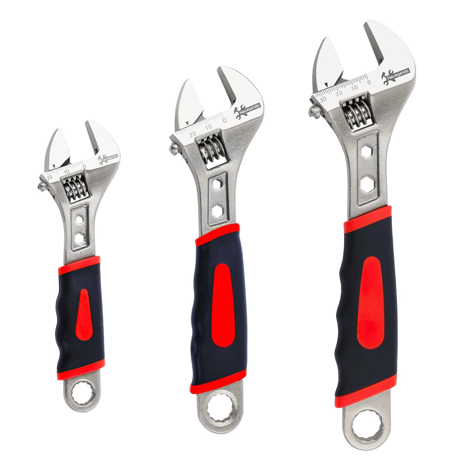 Adjustable Spanner Set with Soft Grip, 6/8/10-Inch Heavy Duty Adjustable Wrench Tools for Mechanics, 3-Piece