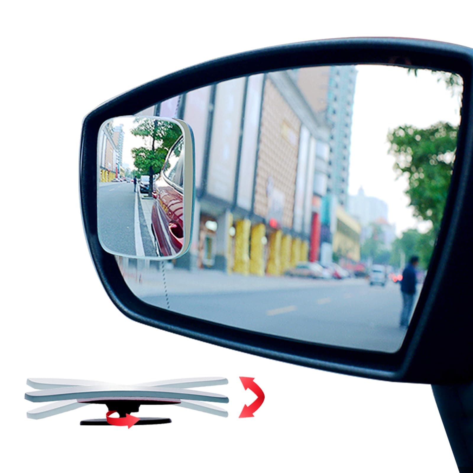 Blind Spot Mirror Rectangular, HD Glass Frameless Stick on Adjustabe Convex Wide Angle Rear View Blind Spot Car Mirror for Car Blind Spot, Pack of 4