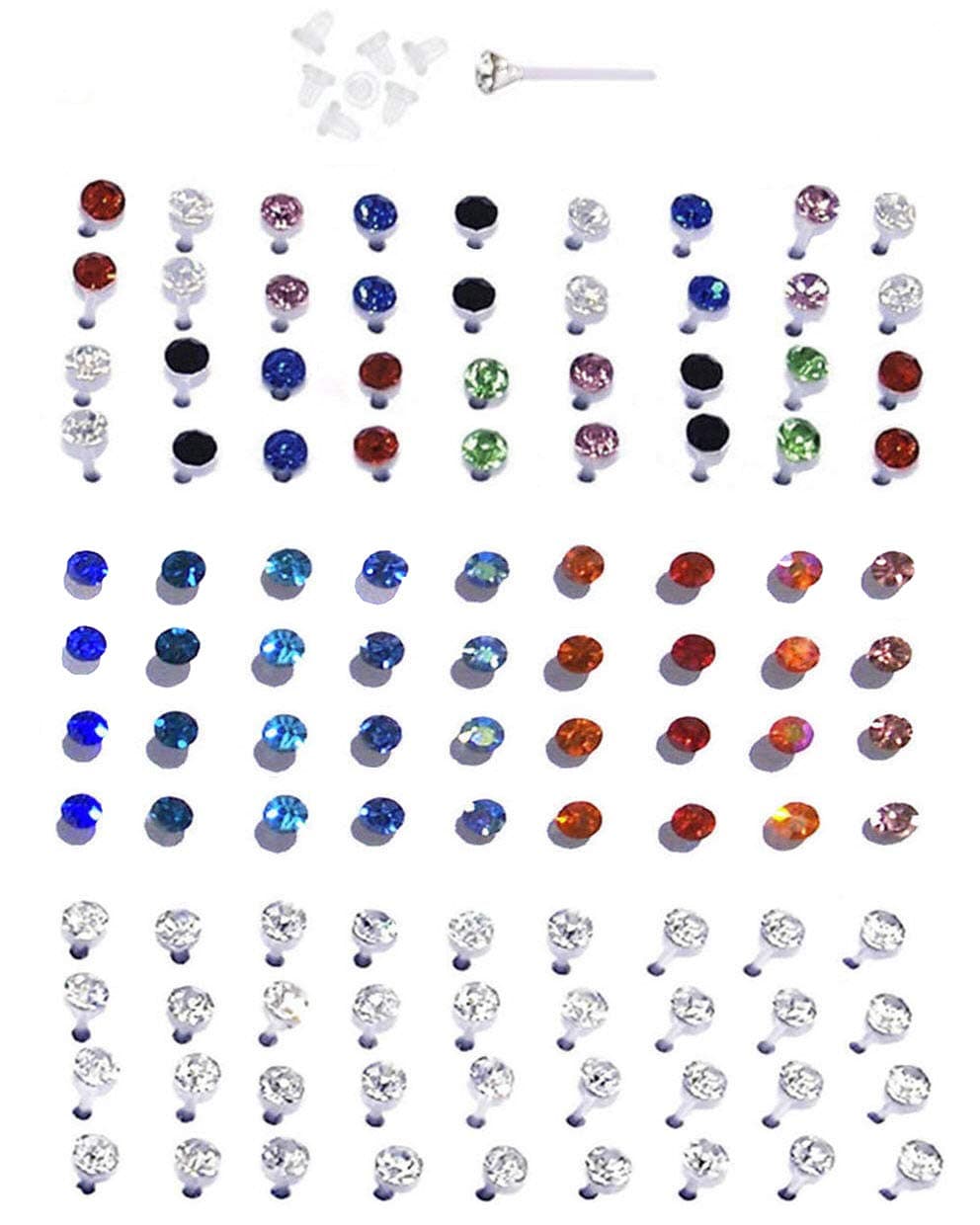 DesignedDazzle Set of Nylon Plastic Posts Tiny Crystal Stud Hypoallergenic Earrings