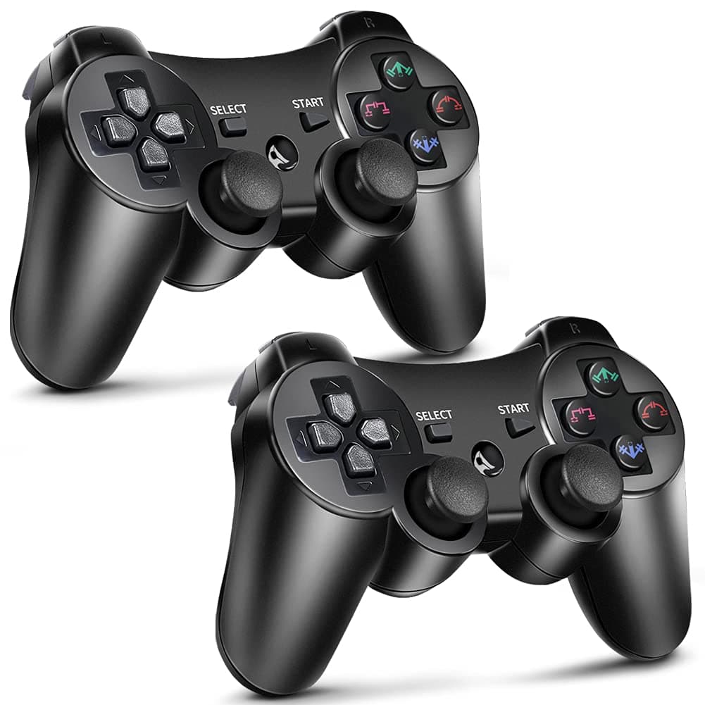 PS3 Controller 2 Pack Wireless 6-axis Dual Shock Gaming Controller for Sony PlayStation 3 with Charging Cord (PS3 Controller 2 Pack, Black)