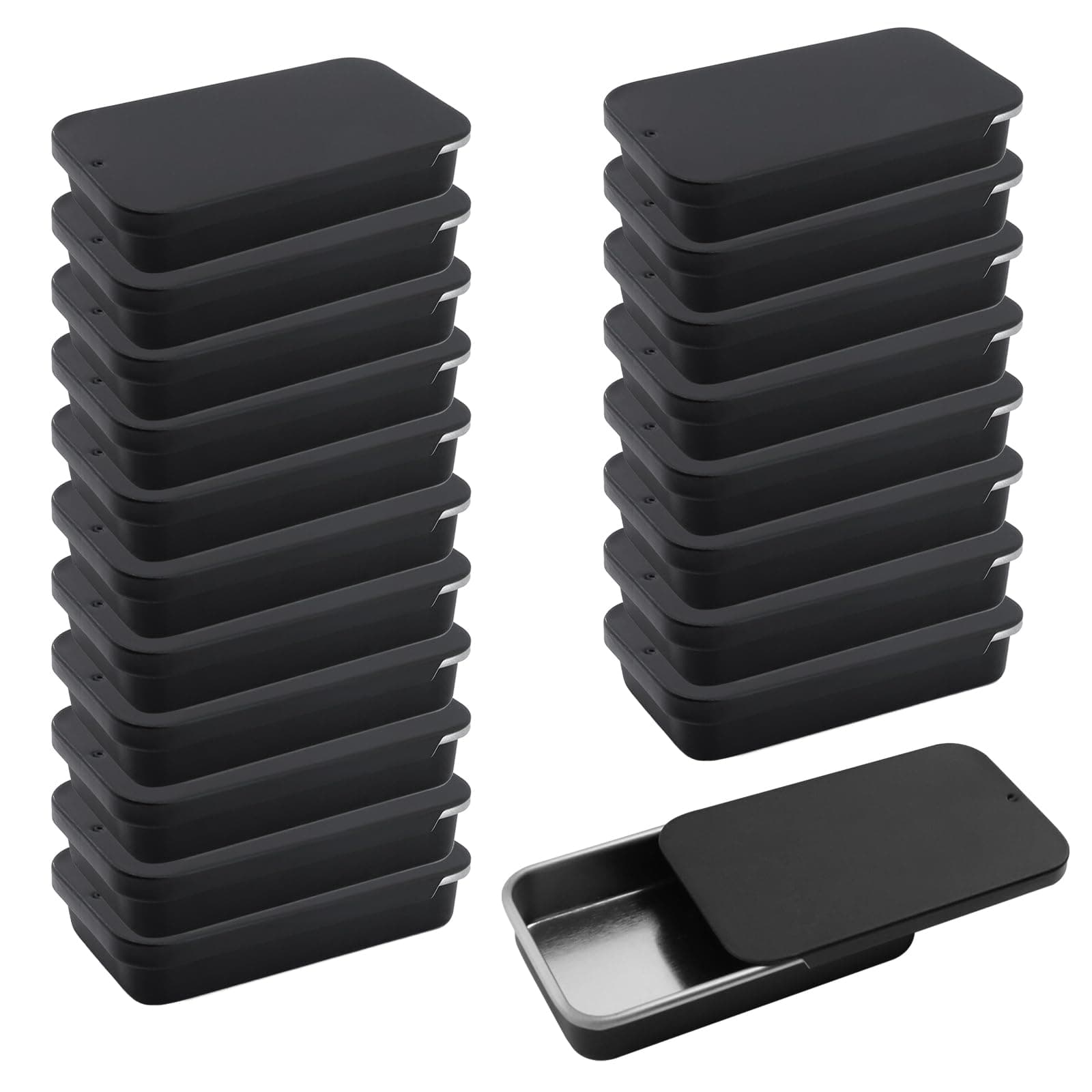 Coshar 20pcs Mini Slide Top Tin Containers Portable Rectangular Box for Crafts Storage, DIY Lip Balms and Solid Perfumes(Black)