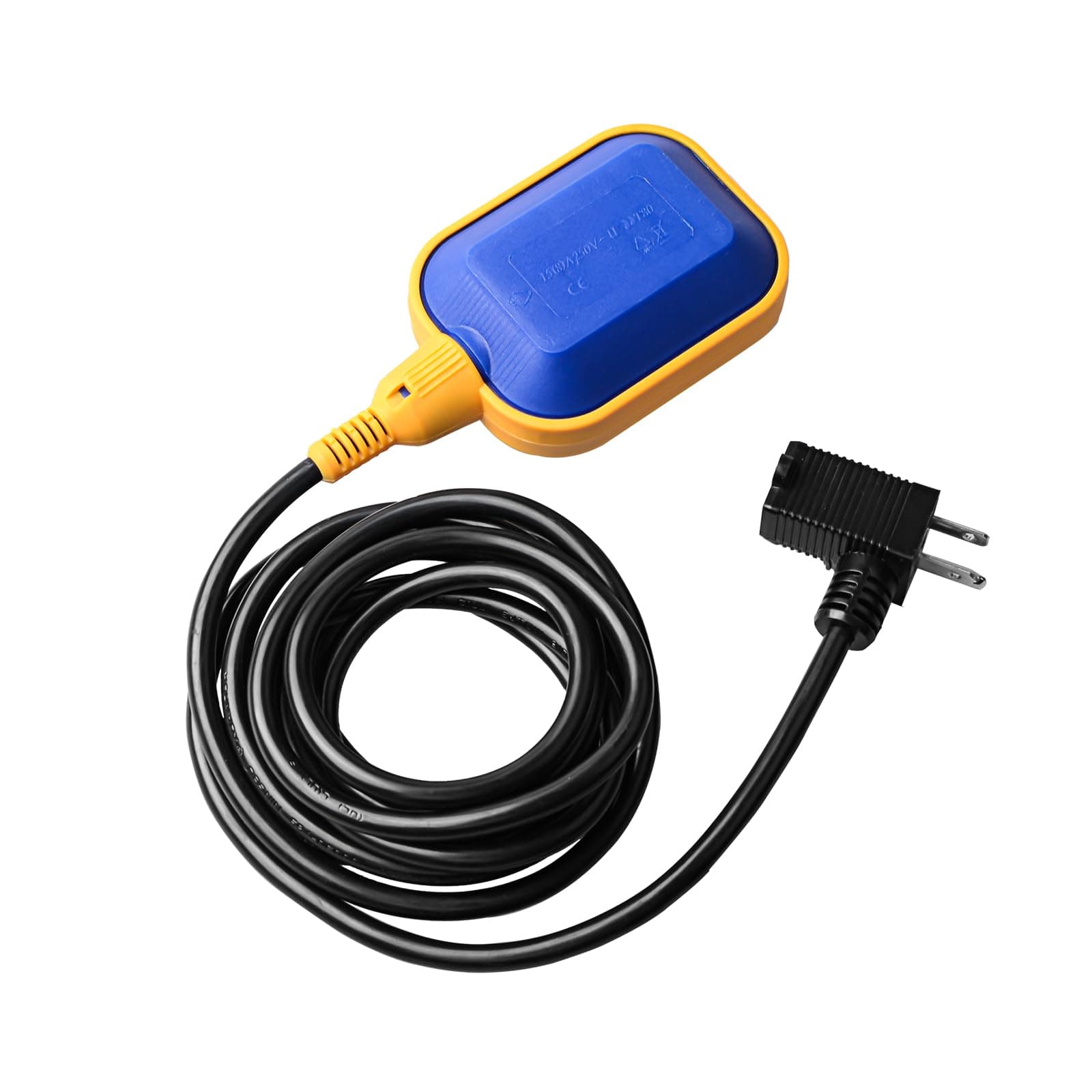 Sump Pump Universal Tethered Float Switch AC 15A 110~250V Piggyback Style Plug with 10 Feet Cord, Used in Sewage Pump, Water Tank, Septic Tank Pump, etc.