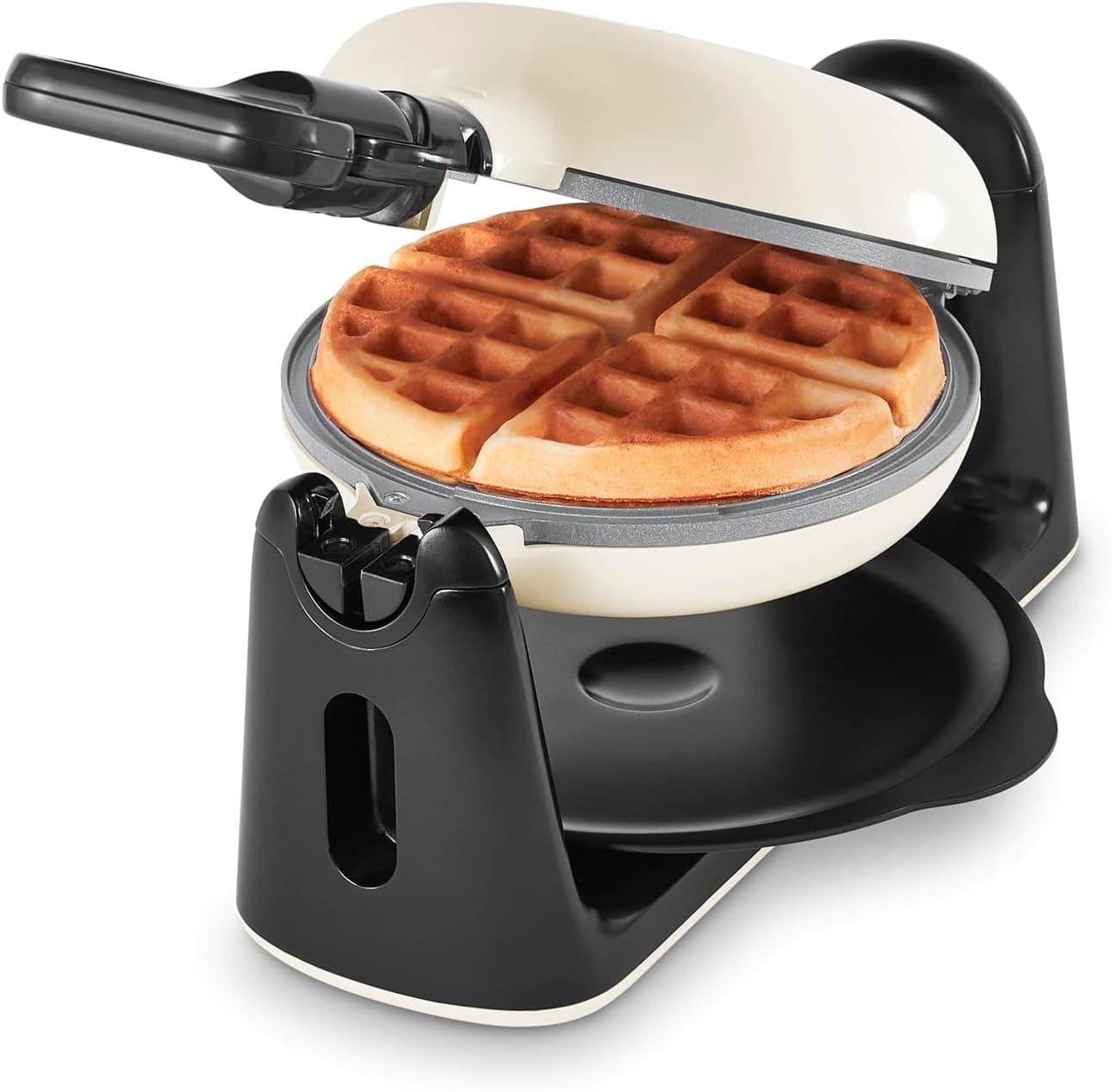Dash Flip Belgian Waffle Maker - For Thick, Fluffy Single-Serve Waffles - Features Ceramic Nonstick Plates and Easy Flip Design - Cream