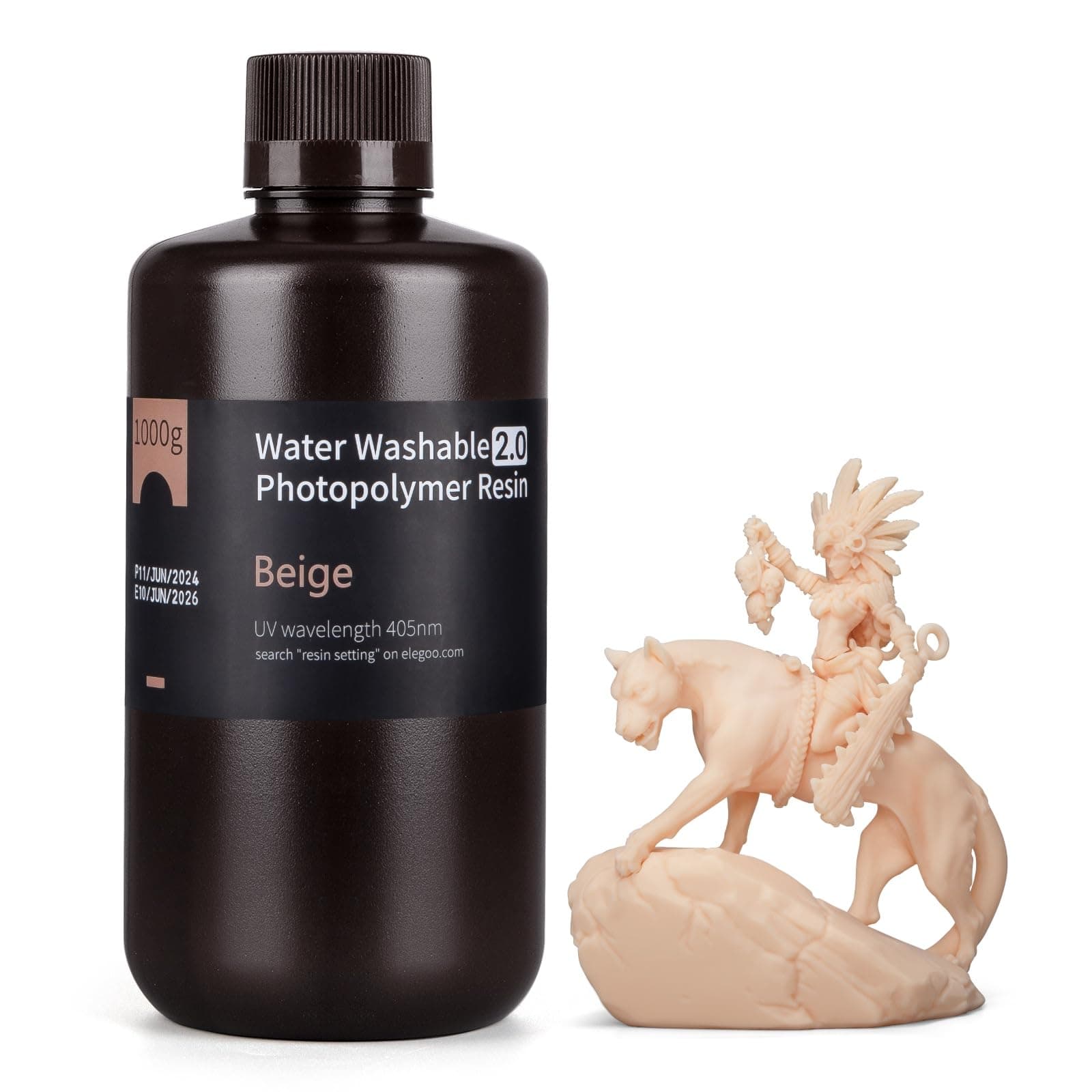 ELEGOO Water Washable 3D Printer Resin 2.0, Fast Curing Photopolymer Resin for Mars Saturn Jupiter MSLA DLP LCD 3D Printing, Beige 1000g
