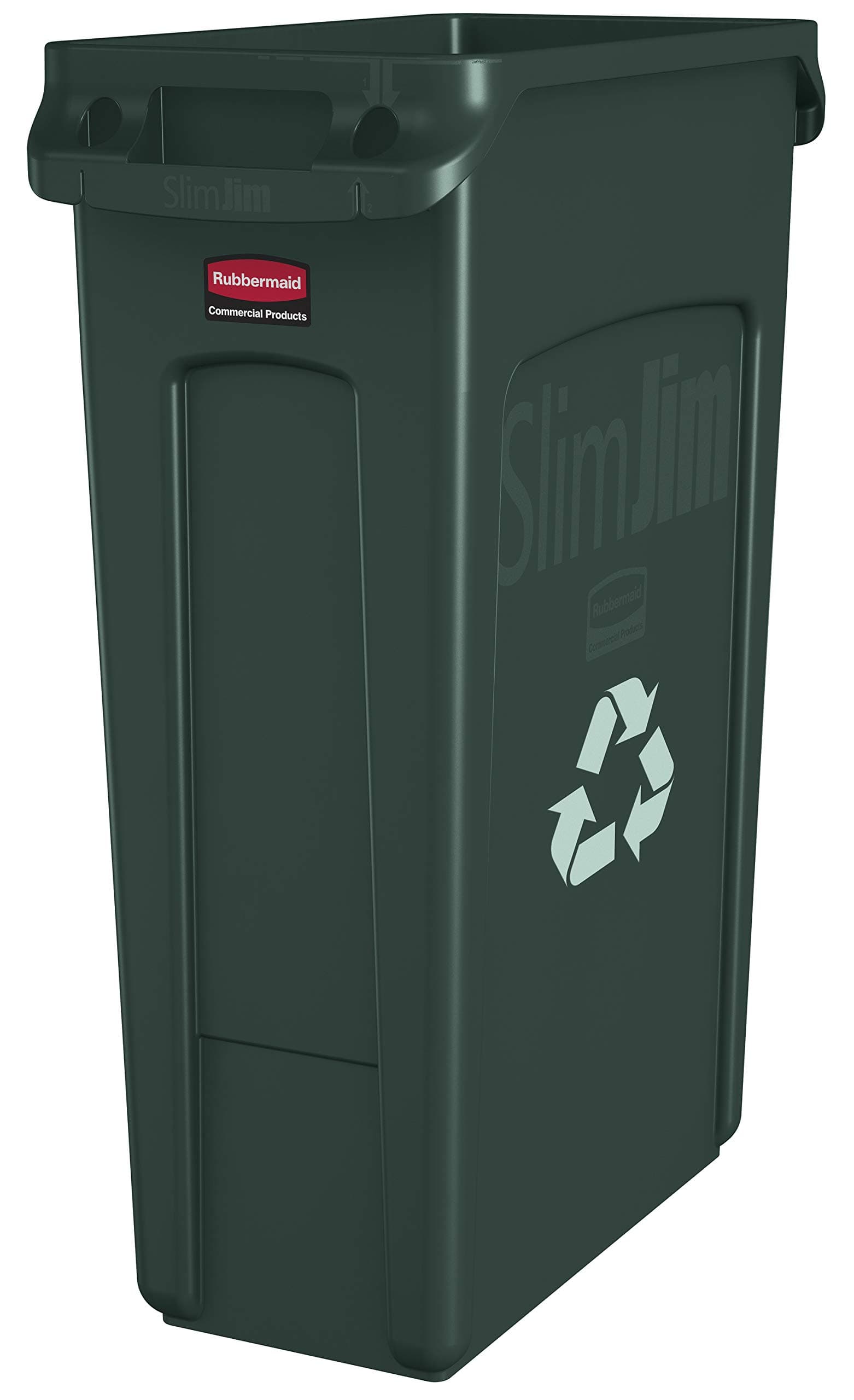 Slim Jim Plastic Rectangular Recycling/Compost Bin with Venting Channels, 23 Gallon, Green Recycling (FG354007GRN)