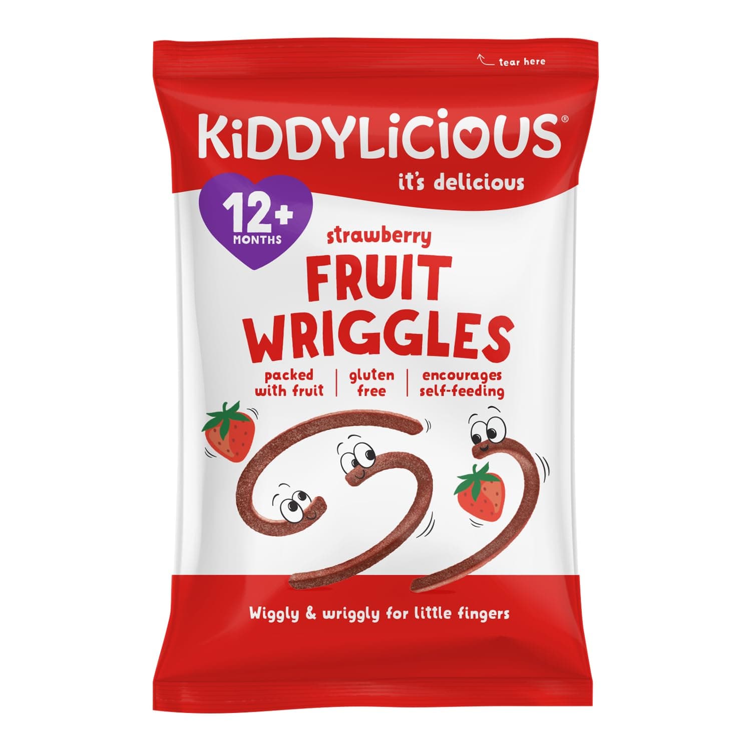 Kiddylicious Strawberry Wriggles - Delicious Real Fruit Treat for Kids - Suitable for 12+ Months -12 gms