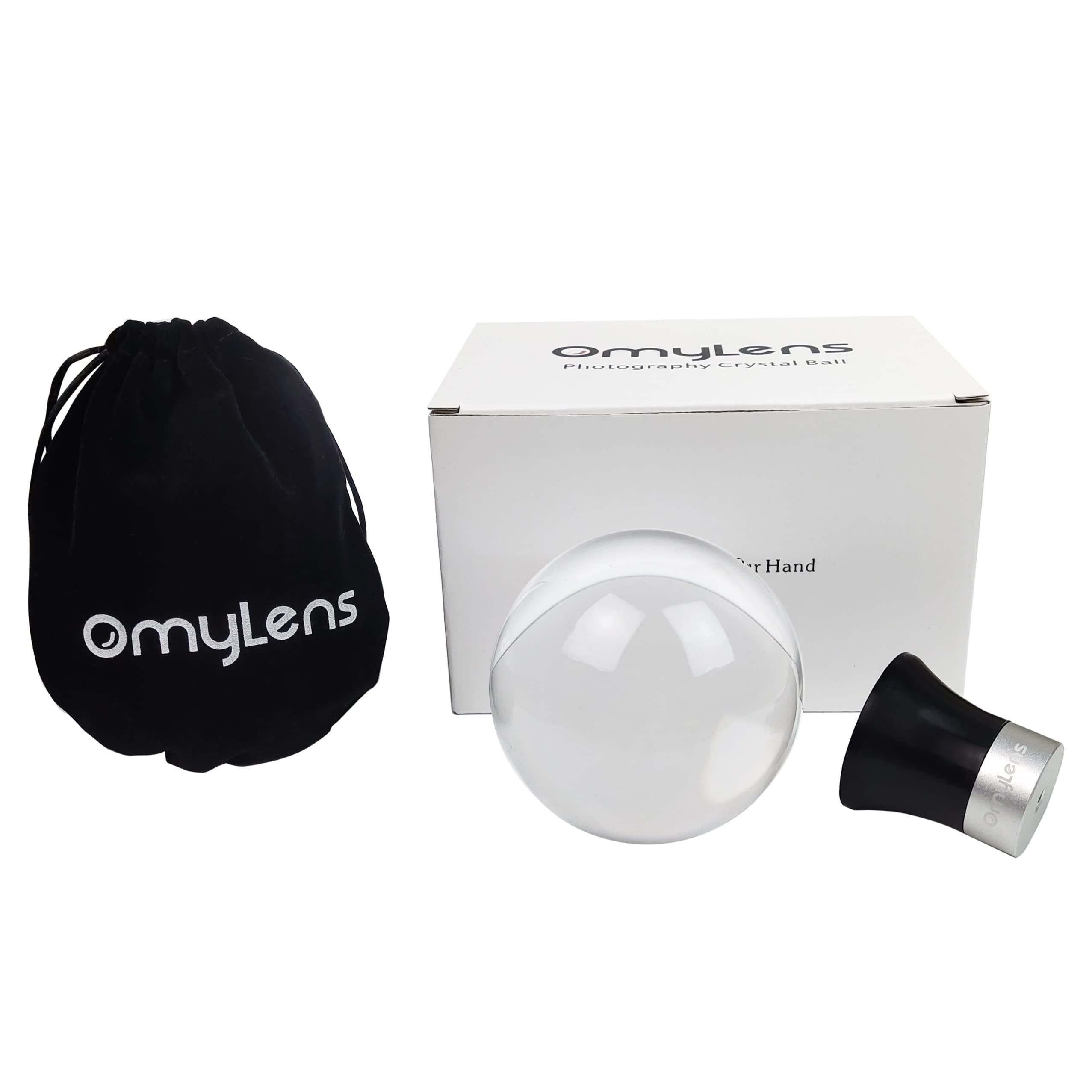 Omylens Lens Ball with Mount, K9 Crystal Ball (80mm) + Suction Mount Cup + Flat Base (1/4"-20 General Internal Thread) + Silk Bag