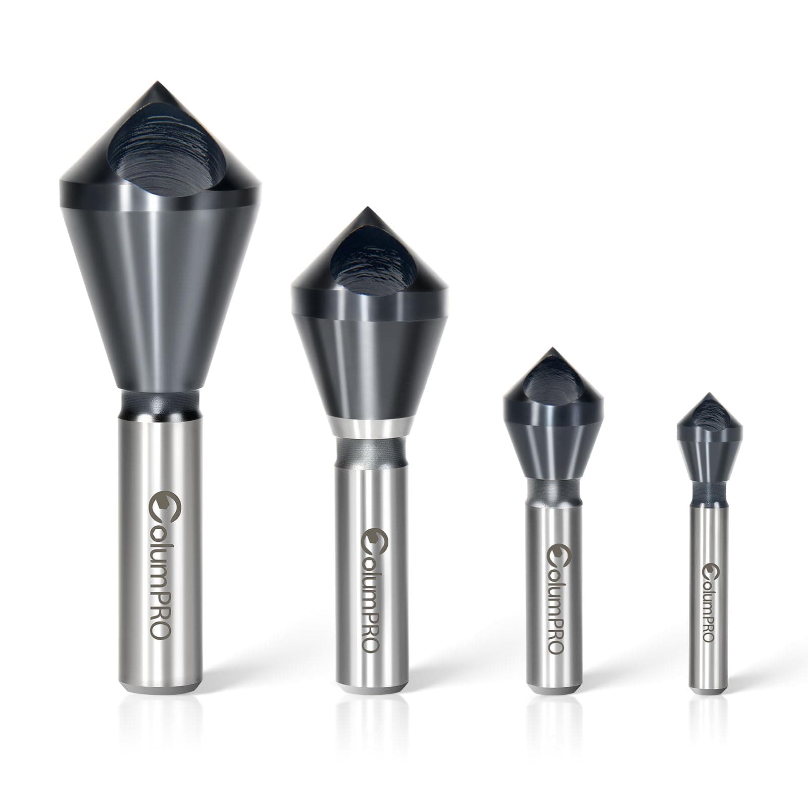 4PCS Cobalt Single-End Countersink Chamfer Tool Set - Heavy-Duty M35 90-Degree Countersink Bits for Metal, Stainless Steel, Copper, Wood, Fiberboard,SAE 1/4"-3/4", 2-5, 5-10, 10-15, 15-20MM