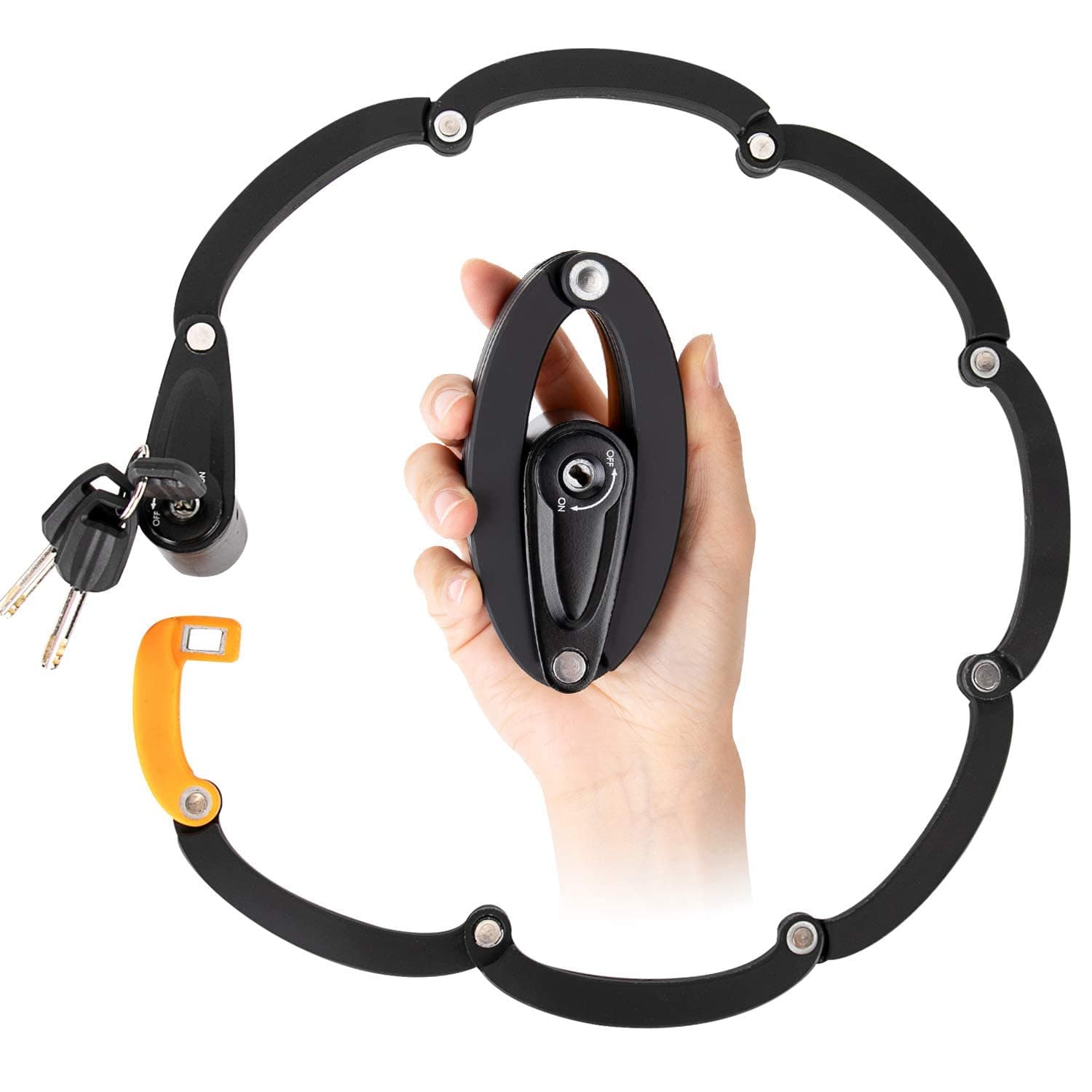 WOTOW Folding Bike Lock, Heavy Duty Steel Foldable Bike Chain Lock with Mounting Bracket, 35” Unfolding Anti Theft Bicycle Lock with 3 Key for Mountain Road City Bikes Scooter Motorcycle