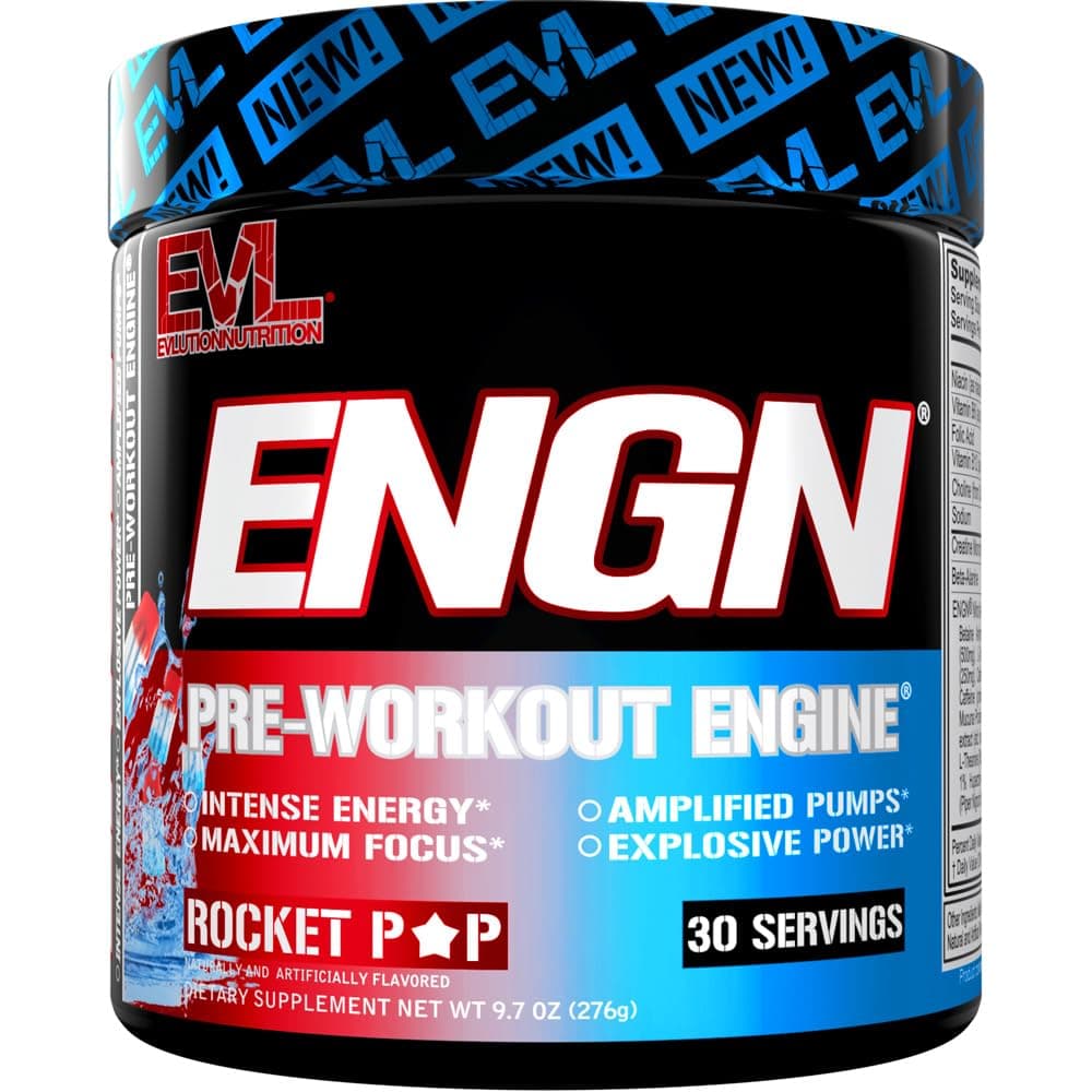 EVL Intense Pre Workout with Creatine - ENGN Energizing Pre Workout for Men Powder Drink for Lasting Energy Focus and Recovery - with Beta Alanine Caffeine and L Theanine - Rocket Pop