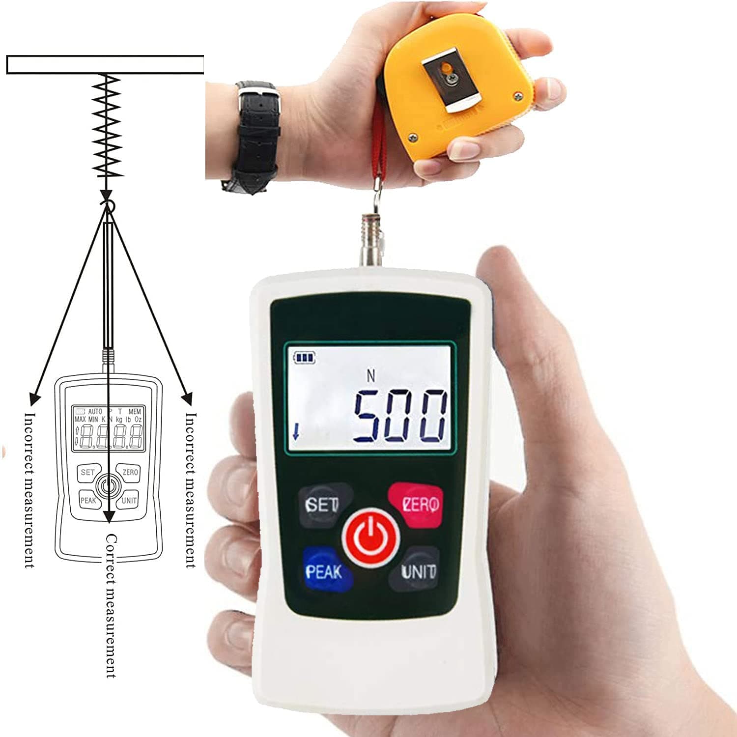 VTSYIQI Digital Force Gauge 500N Push Pull Gauge Portable Force Meter with Units N LB Kg Oz for Electronic appliances Construction Hardware Push-Pull Load Insertion Fishing Gear Detection