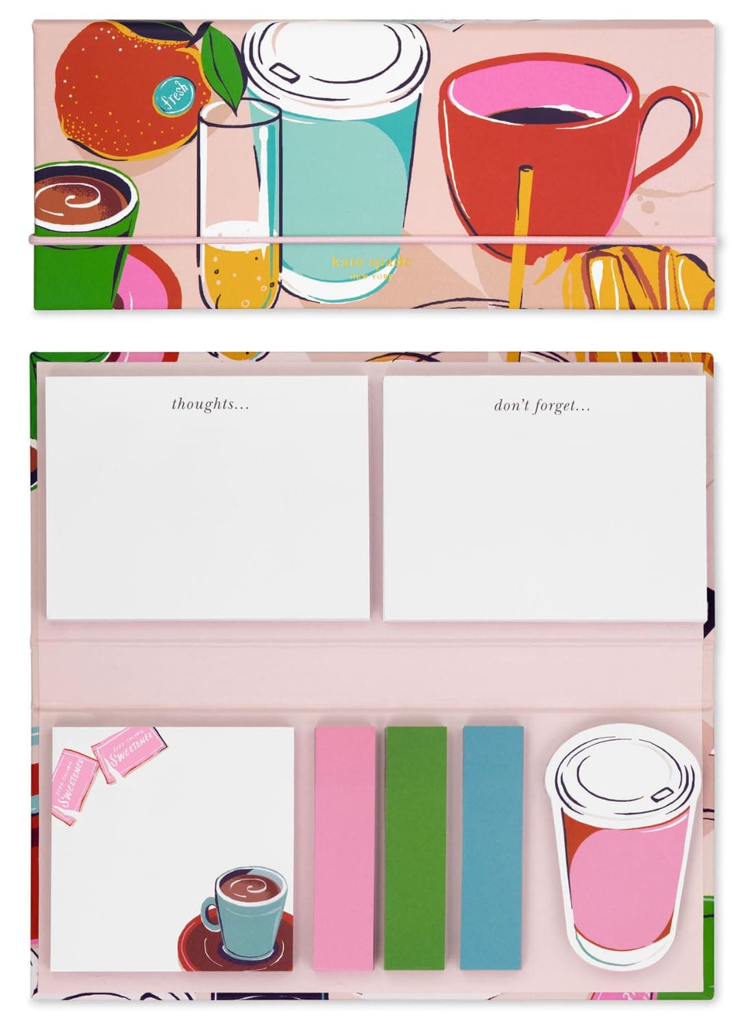Padfolio with 7 Sticky Note Pads, Studying Essentials Set Includes Cute Sticky Notes with 75 Sheets Per Notepad, Rise and Shine