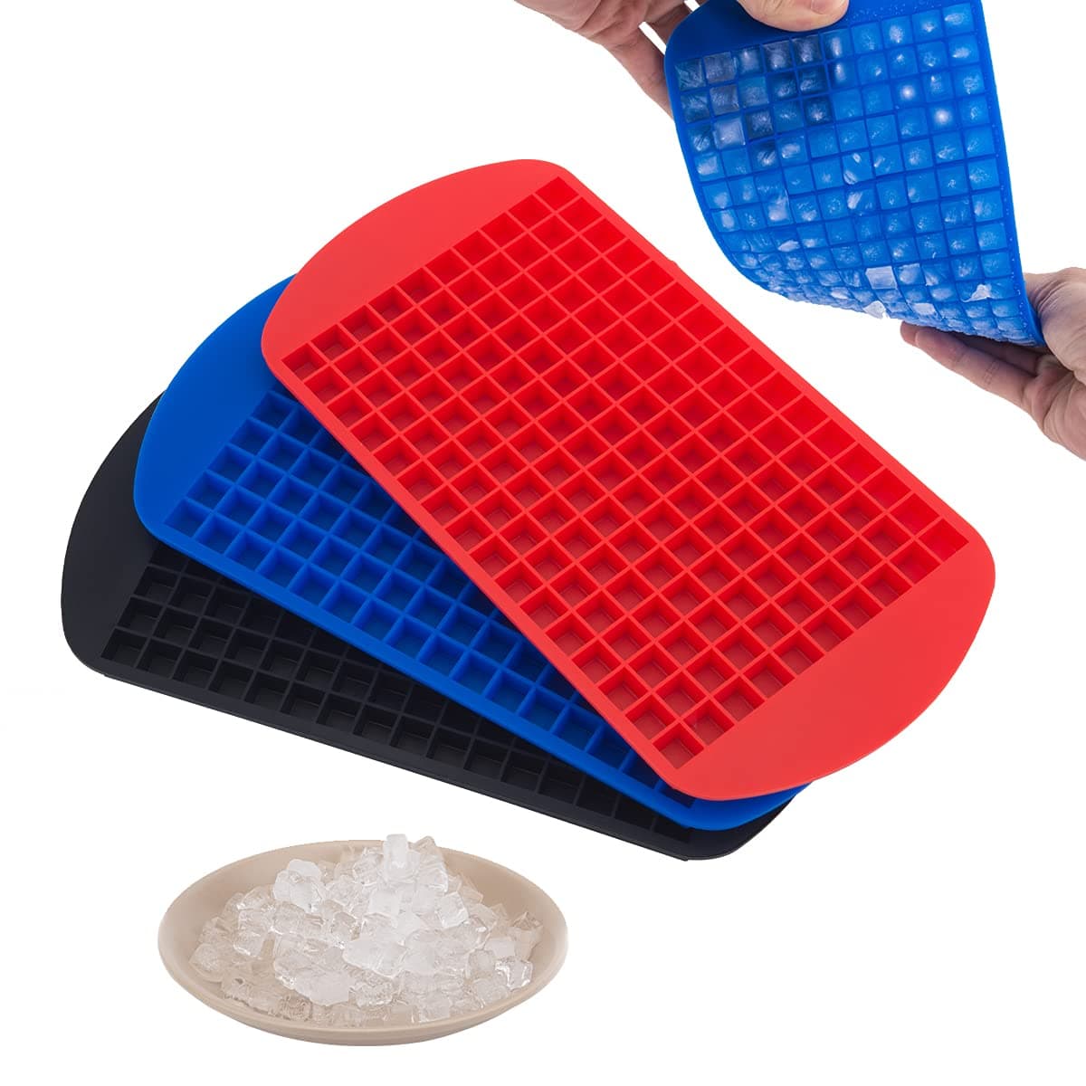 Hinxin 3Pack160 Grid mini Ice cube Trays - Flexible Stackable Mini Whiskey Juice Salad Ice Cube Mold, Kitchen Bar Party Drink Chocolate Mold (Red + Blue + Black)...