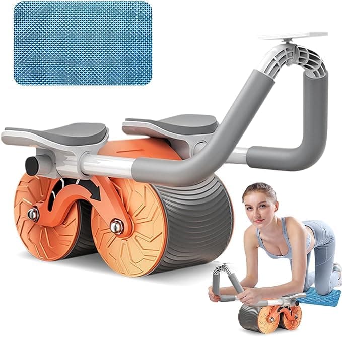 Zorzel Automatic Rebound Abdominal Exercise Elbow Support Wheel with Mobile Holder, Non Slip Double Wheels Professional Core Strength Training Ab Roller Fitness Equipment for Workout Home Gym