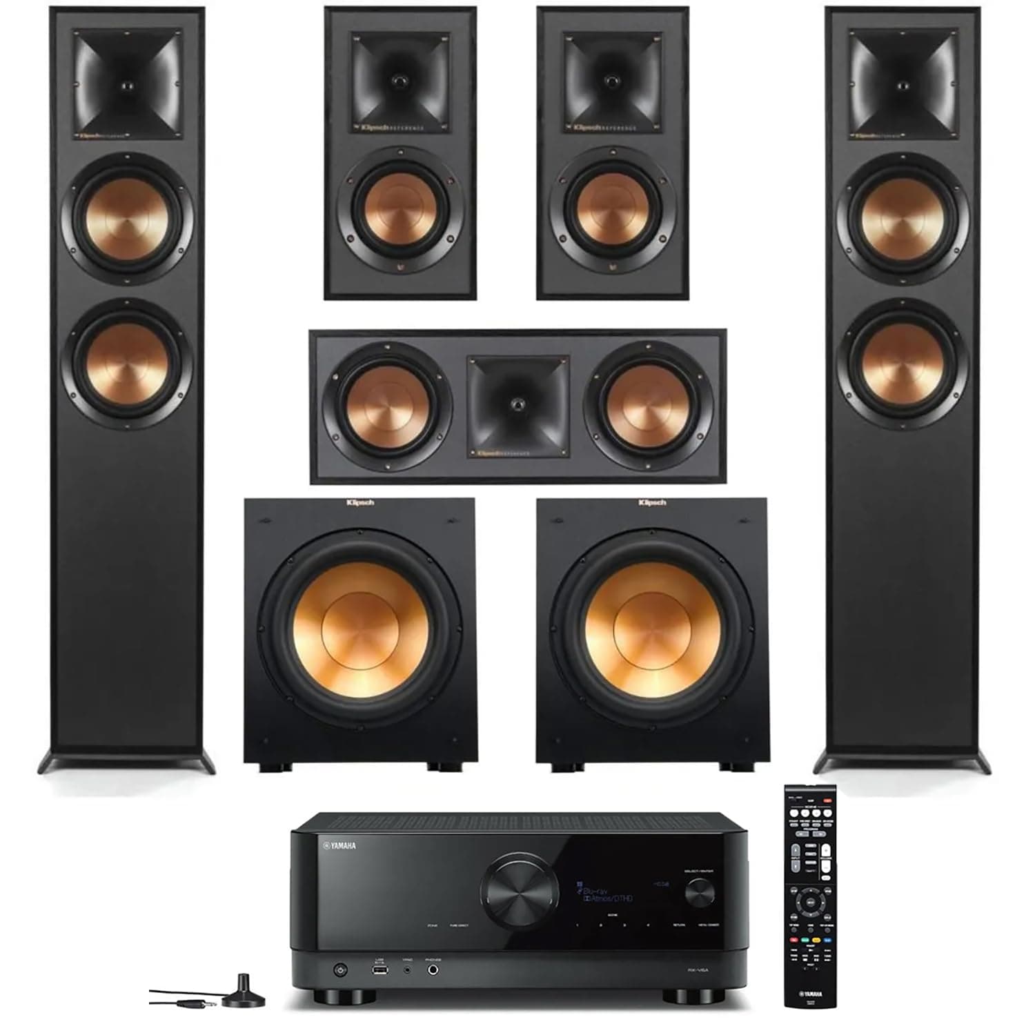 Klipsch Reference 5.2 Home Theater System, Bundle 2X R-625FA Floorstanding 2X R-12SW Subwoofer, R-52C Center, R-41M Bookshelf Speakers, and Integra DRX 3.4 100W 9.2-Channel 8K Network AV Receiver
