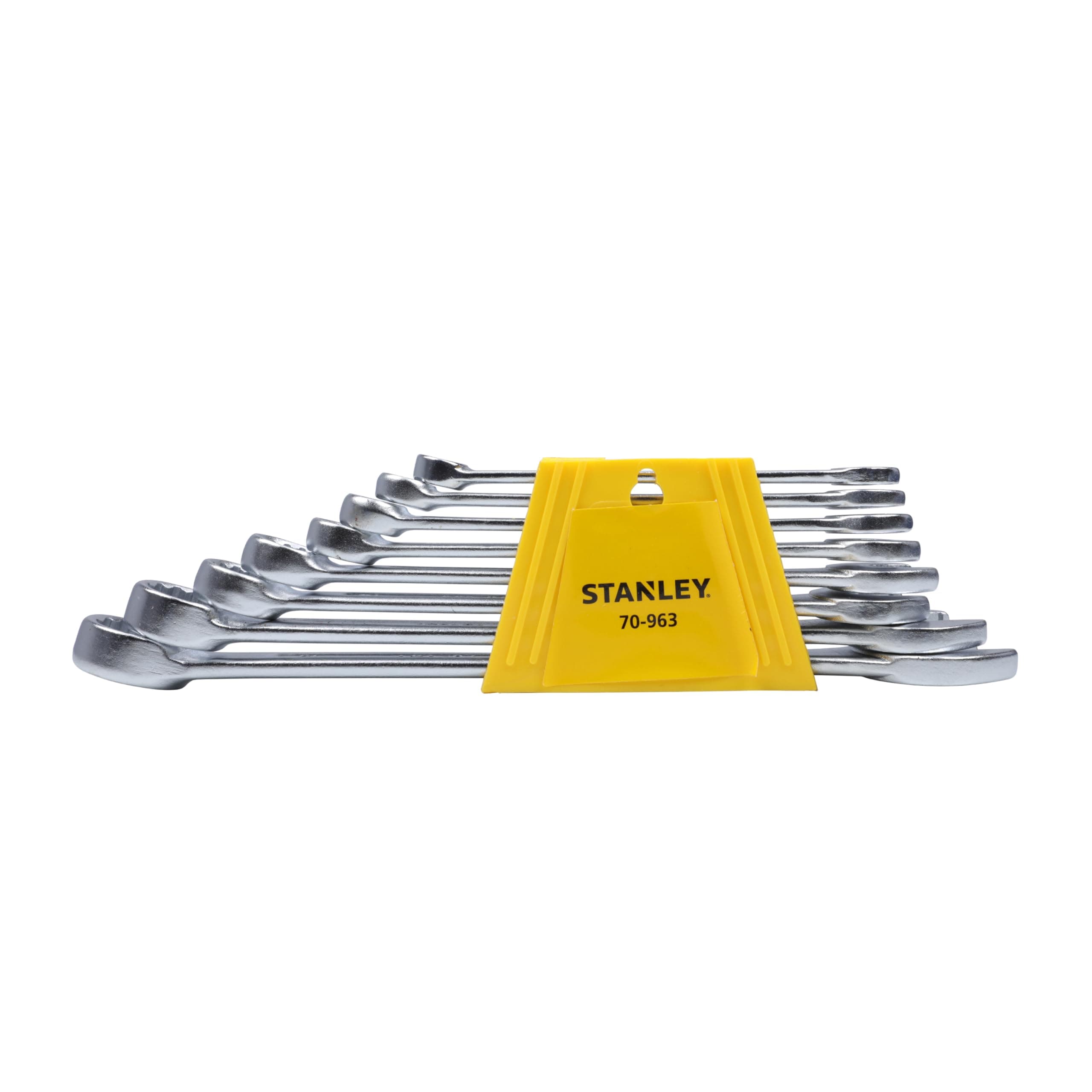 STANLEY 70-963E 8-Piece Combination Spanner Set with Maxi-Drive System, 8mm to 19mm, Chrome Vanadium Steel, Anti-Slip Design on Open End, Anti-Rust, Nickel Chrome Finish, Silver
