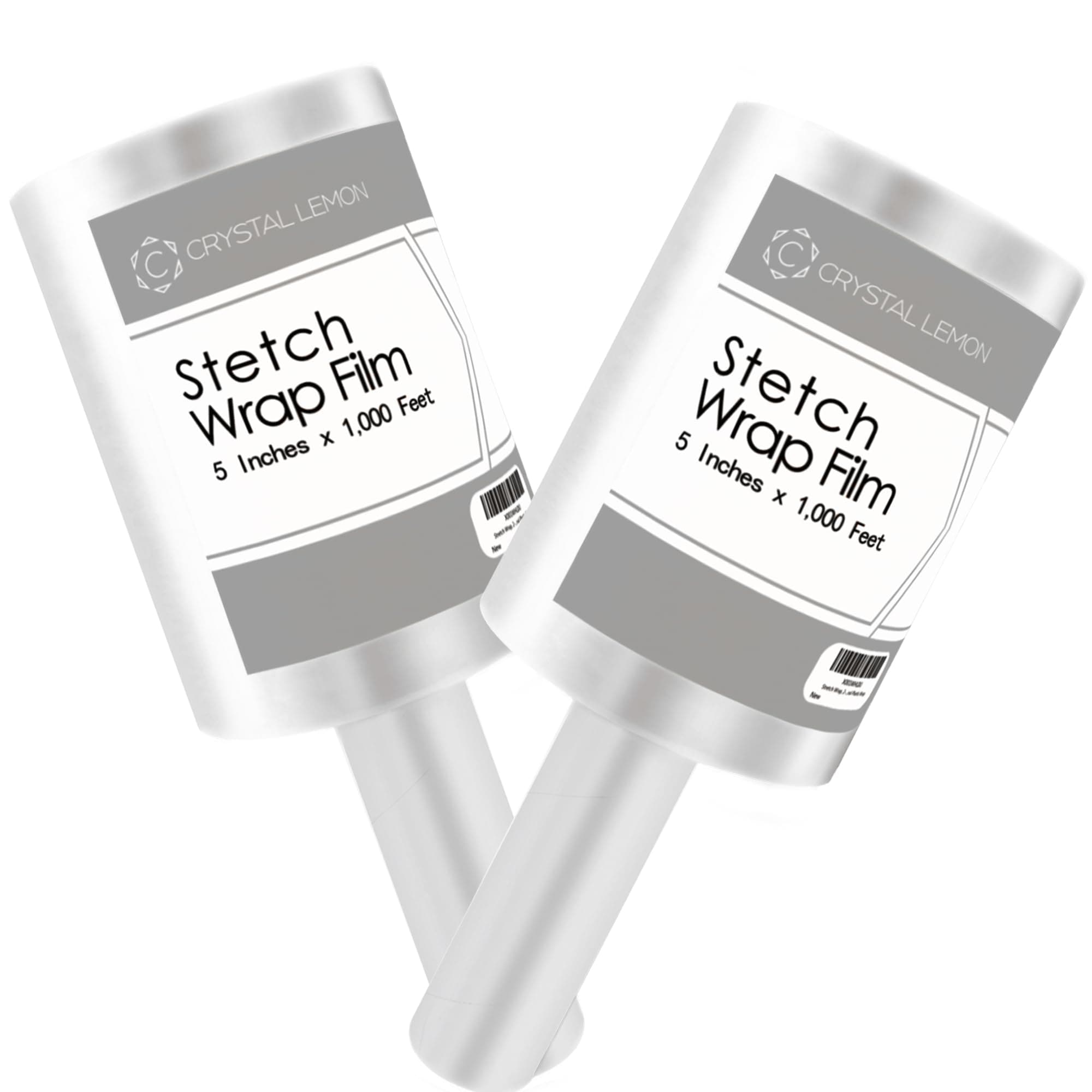 C CRYSTAL LEMON Mini Stretch Wrap for Packing, 2 Pack 5" x 1000ft Clear Handheld Cling Film, 80 Gauge Small Roll Wrap with Disposable Paper Handle for Moving, Storage, Shipping