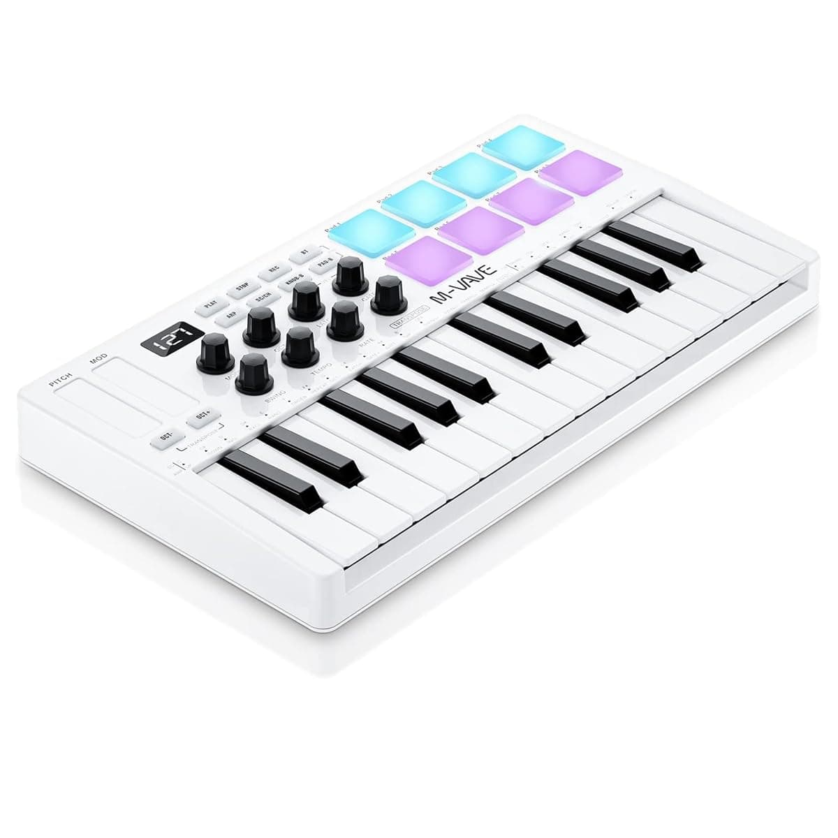 M-VAVE SMK-25-25 Key USB MIDI Keyboard Controller with 8 Backlit Drum Pads, Bluetooth, Professional Dynamic Buttons, 8 Buttons
