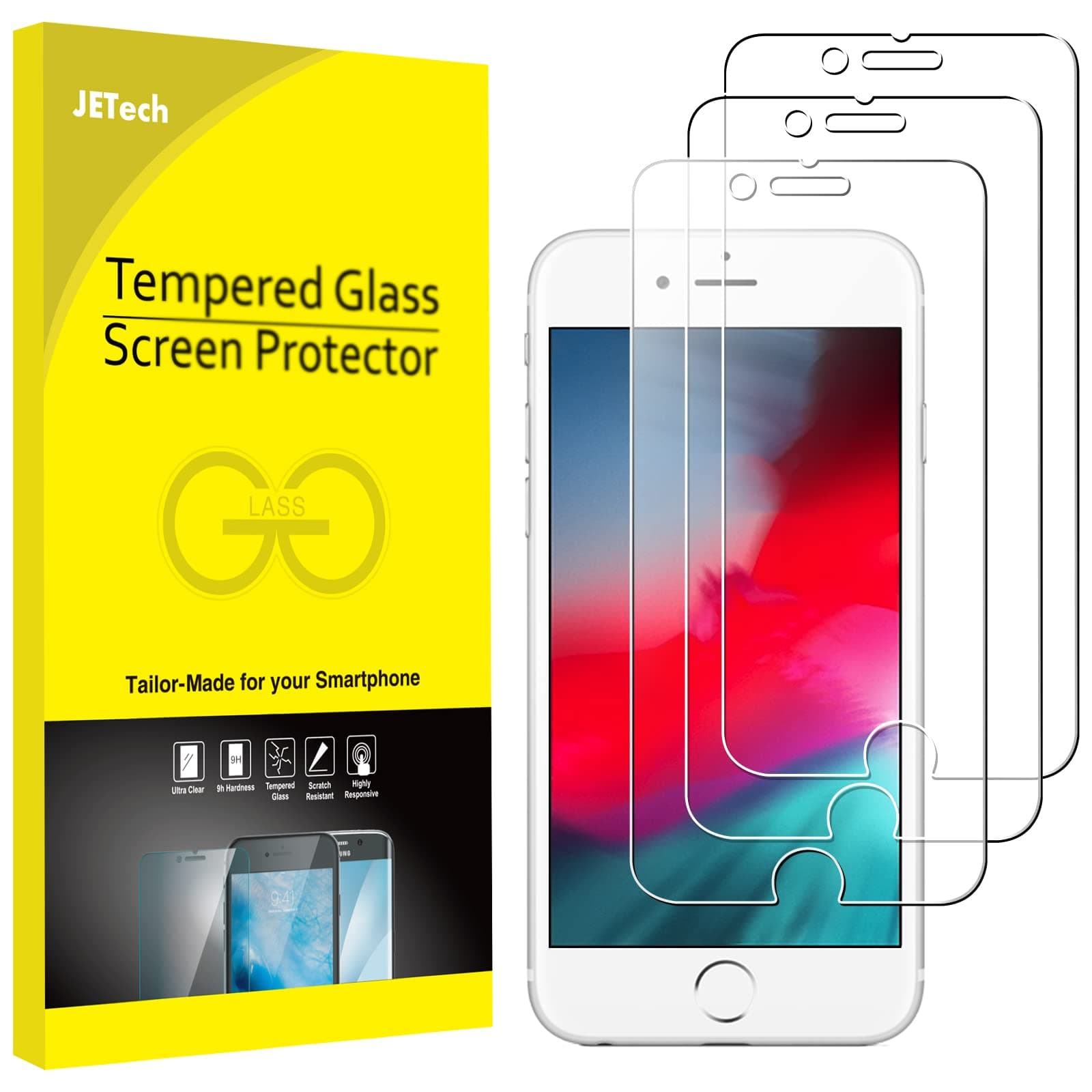 – 3-Pack Screen Protector for iPhone SE 3/2 (2022/2020 Edition), iPhone 8/7/6s/6, Tempered Glass Film, 4.7-Inch