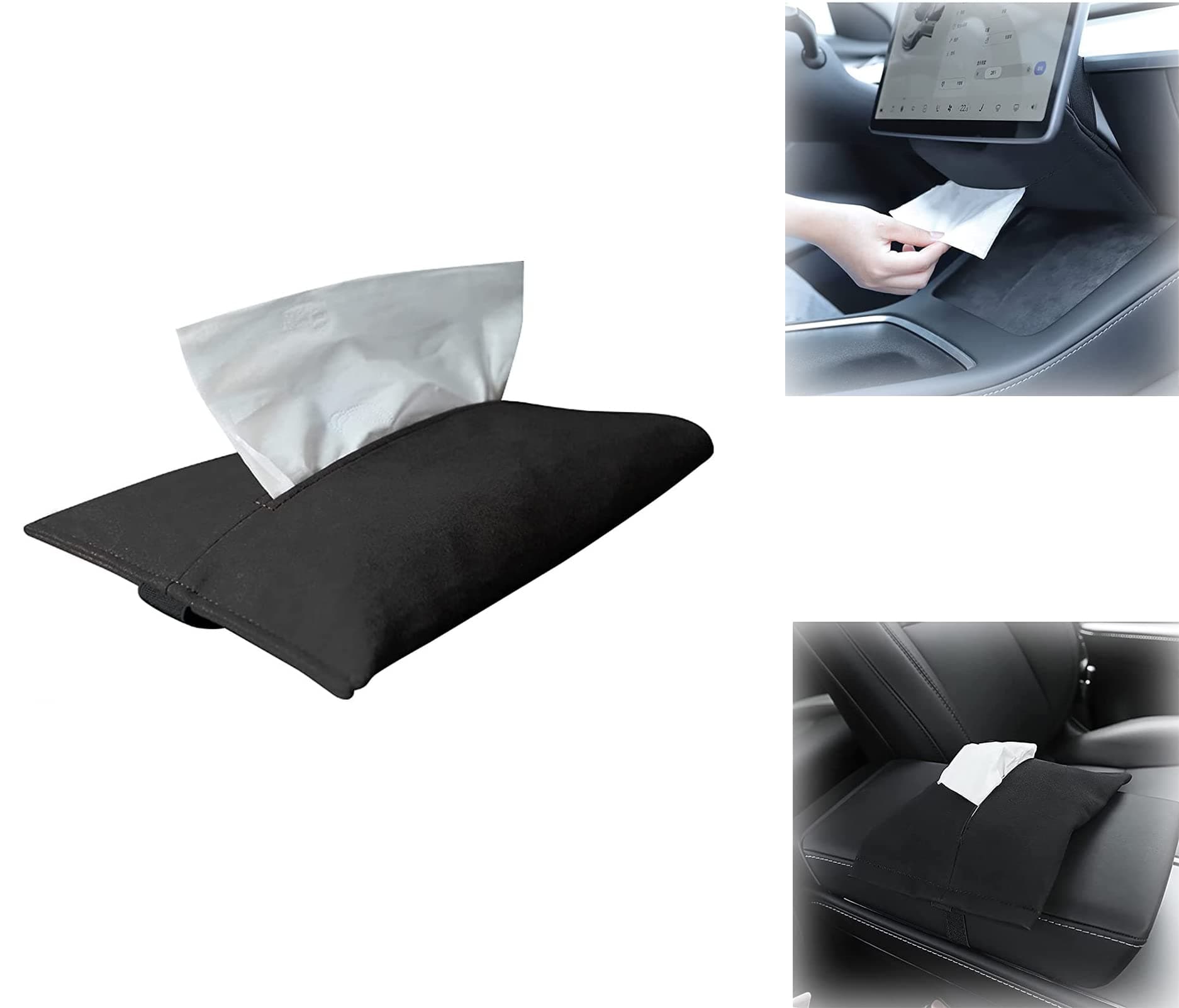 MAKINGTEC Car Tissue Holder for Tesla Model 3 Accessories Model Y X S Center Console Napkin Holders Leather Tissue Box for Visor Screen Backseat Dashboard Armrest Box