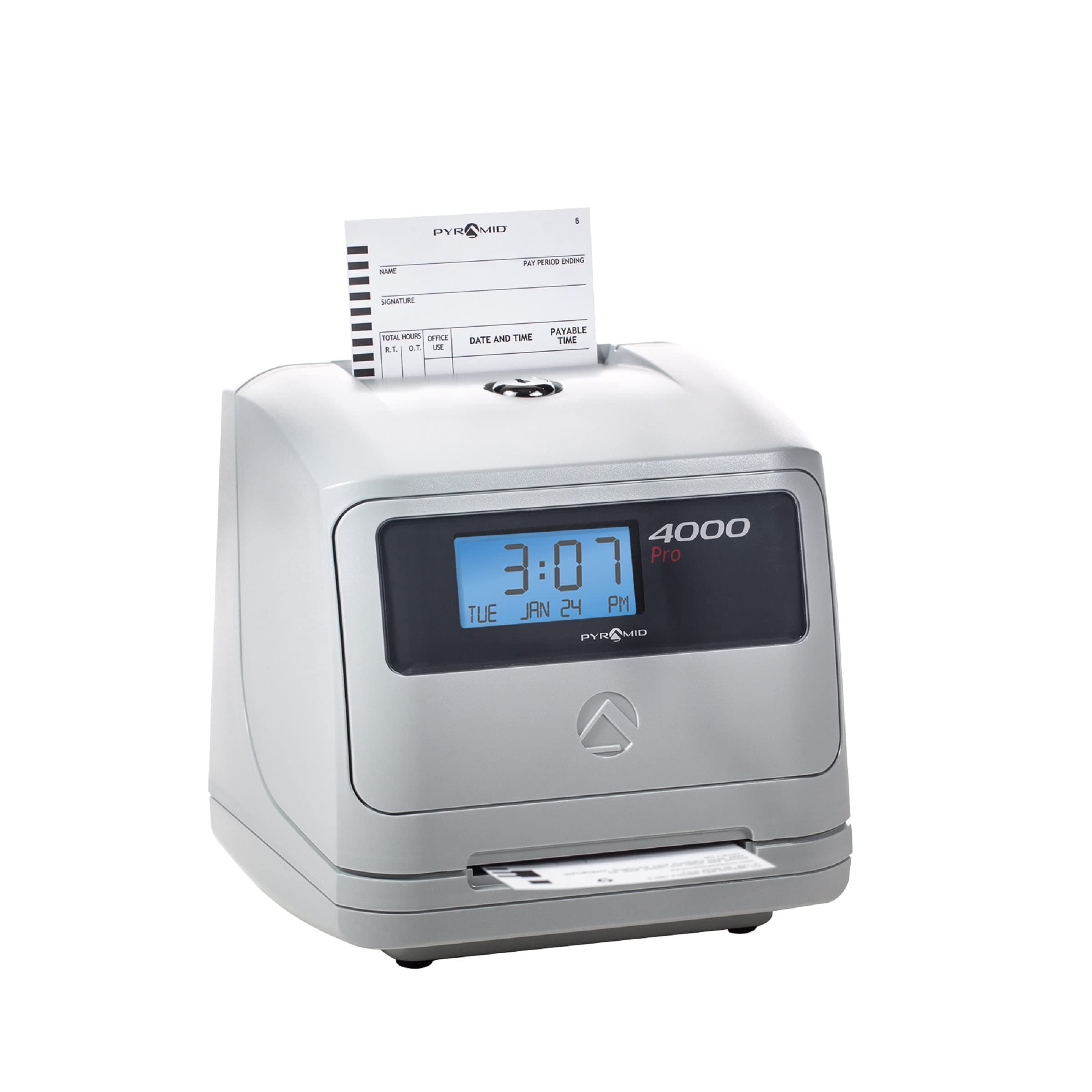 Model 4000 Auto Totaling Time Clock, Electronic Time Punch Clock for Small Business, Bundle Includes: 25 Time Cards,Ribbon and 2 Security Keys - Silver ( 7.25"h x 7"w x 6.75"d)