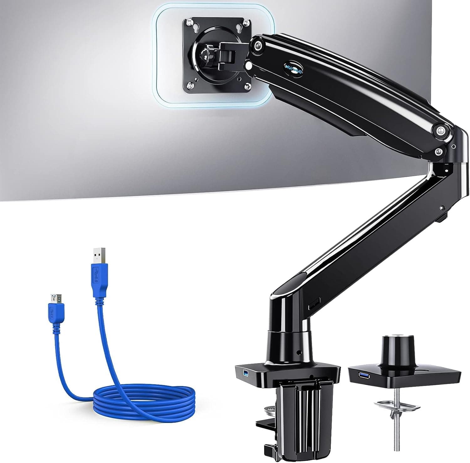 Single Monitor Arm for 13-49 inch Screens, Ultrawide Computer Monitor Mount Holds 26.48 lbs, Upgraded Adjustable Stand with USB, C-Clamp & Grommet Base, VESA 75x75 or 100x100mm