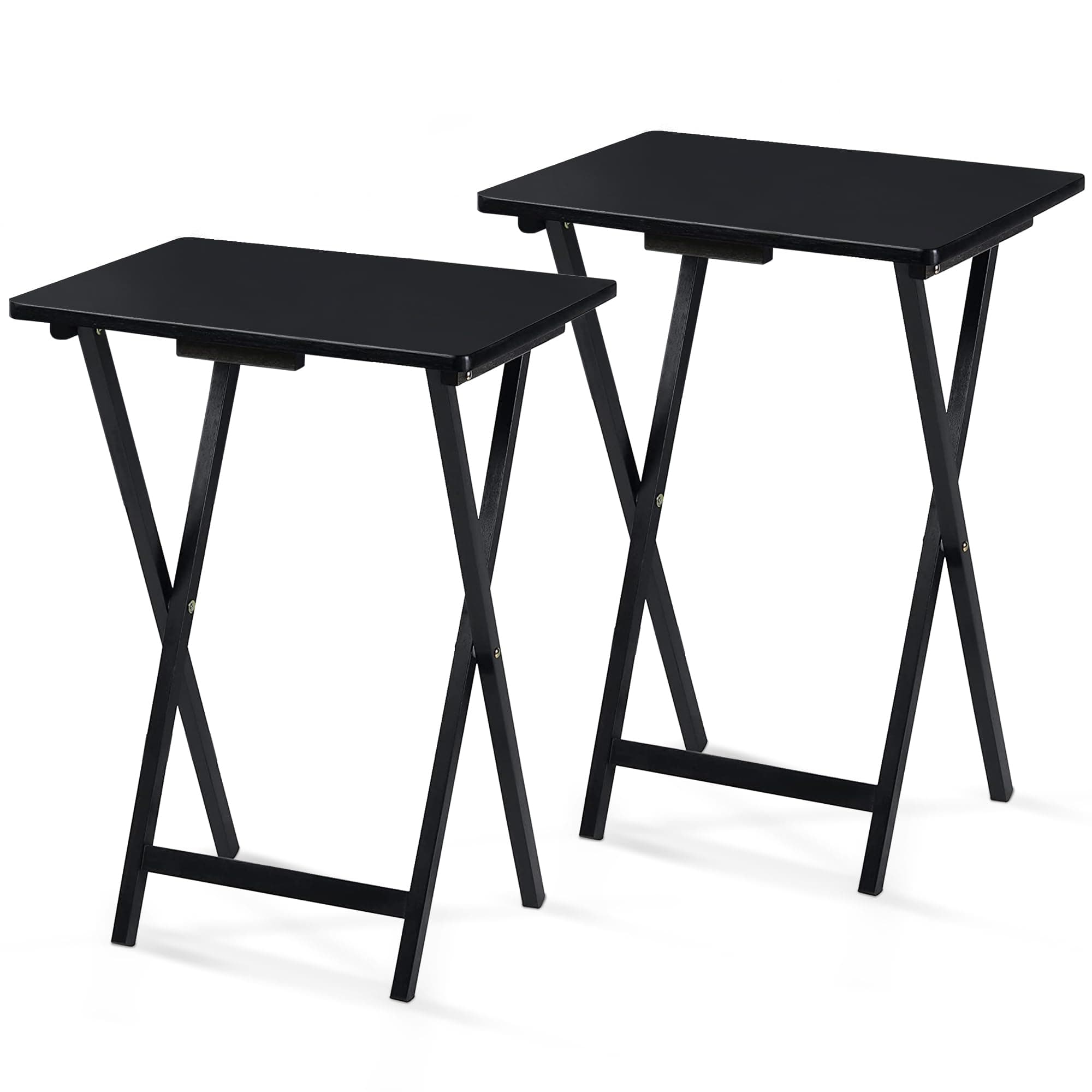 2-Pack TV Tray Folding Dinner Table Set with Collapsible Storage Rack, Black - Portable and Adjustable Home Furniture for Living Room, Bedroom, and Kitchen
