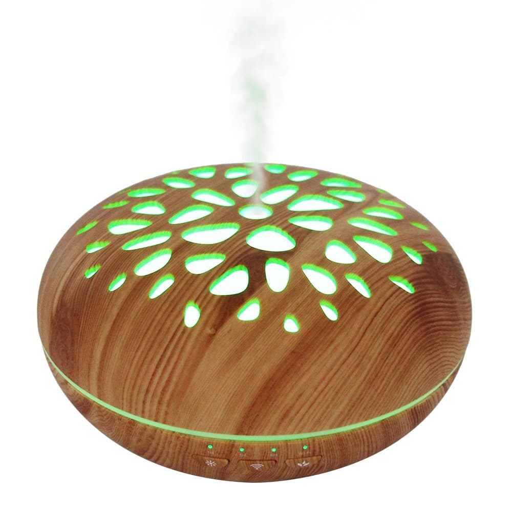 DIKLA Smart Wi-Fi Essential Oil Diffuser Compatible with Alexa, Work with Google Home and App Control 400ML Ultrasonic Cool Aroma Humidifier with 3 Timer Settings Light Wood Grain