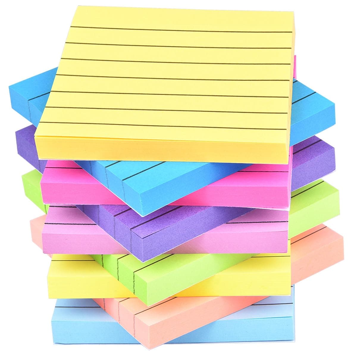 9 Pack Lined Sticky Notes 3x3 in Bright Colors Self-Stick Note Pads with Line, 9 Colors Bulk Sticky Memo Pad for School, Office, Meeting