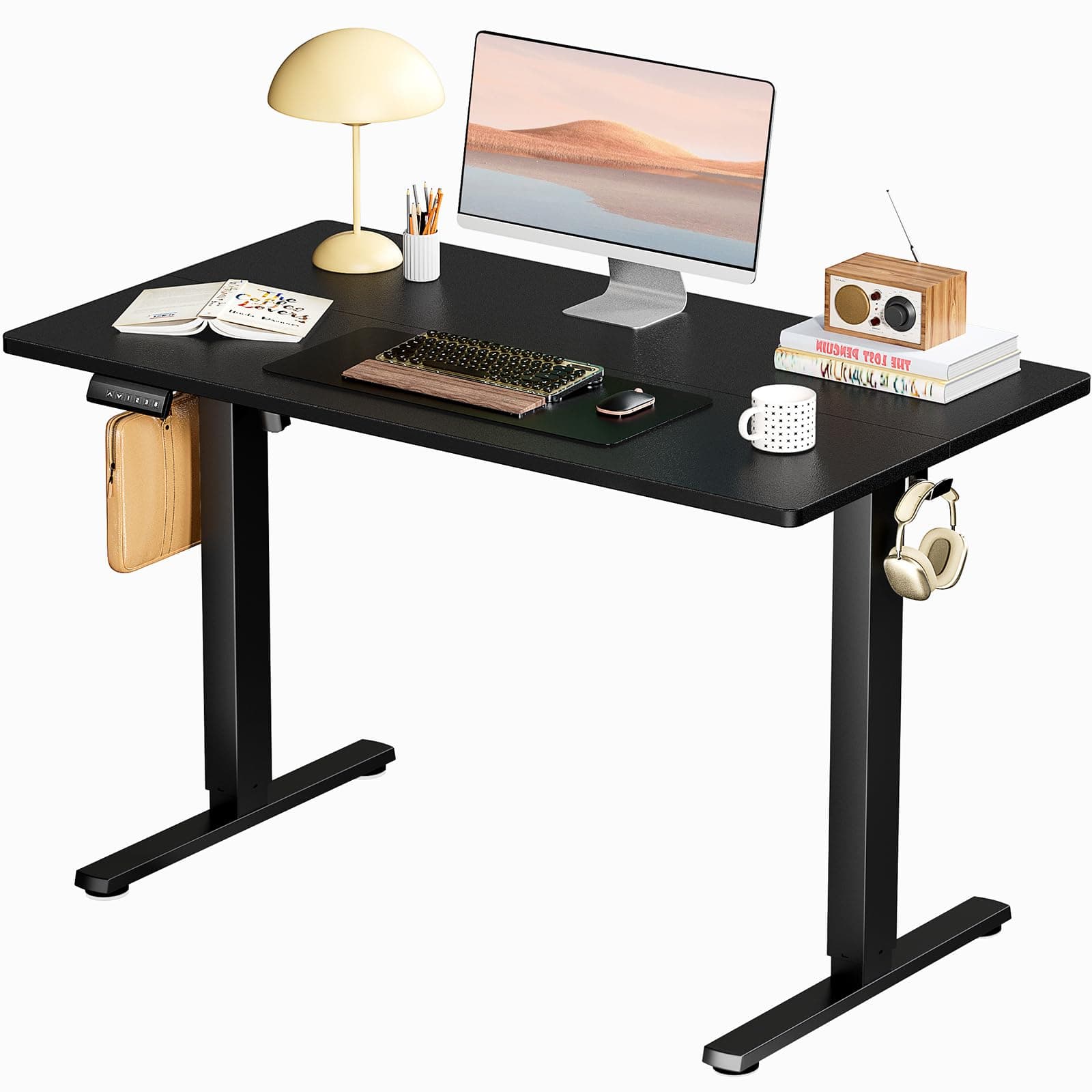 SMUGStanding Desk, Adjustable Height Electric Sit Stand Up Down Computer Table, 40x24 Inch Ergonomic Rising Modern Lift Motorized Gaming Desktop Workstation for Work Home Office, Black