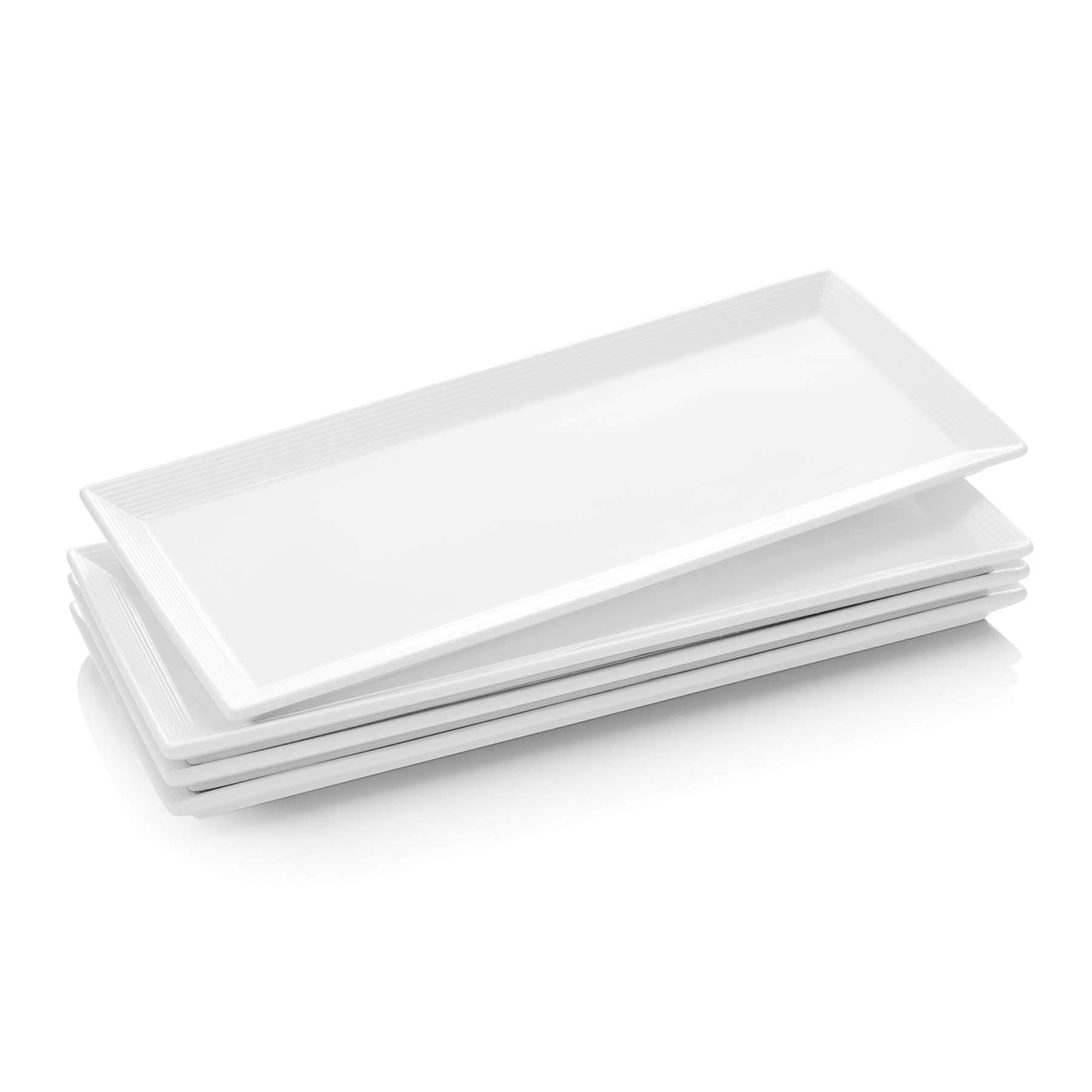 Krockery Large Porcelain Serving Platters, White Plates, Rectangular Serving Trays for Parties, - 14.5 Inch, Set of 4