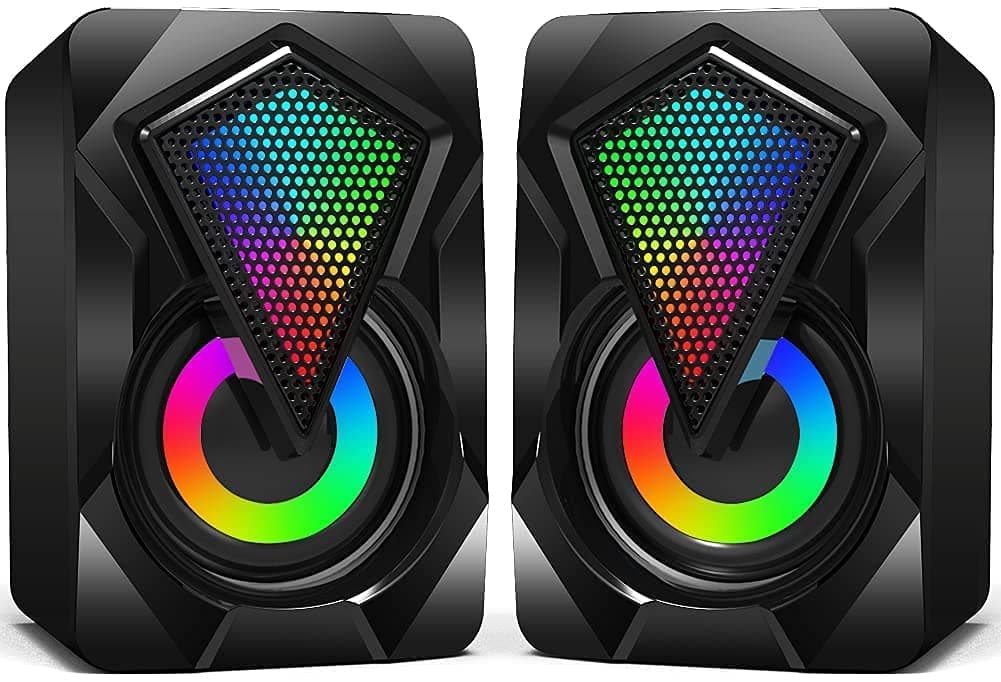 – NJSJ Computer Speakers for Desktop, USB-Powered Stereo 2.0 PC Speakers with 3.5mm Aux input, Portable Mini Speaker for Laptop Smartphones MAC, Colorful RGB Lights(Black)