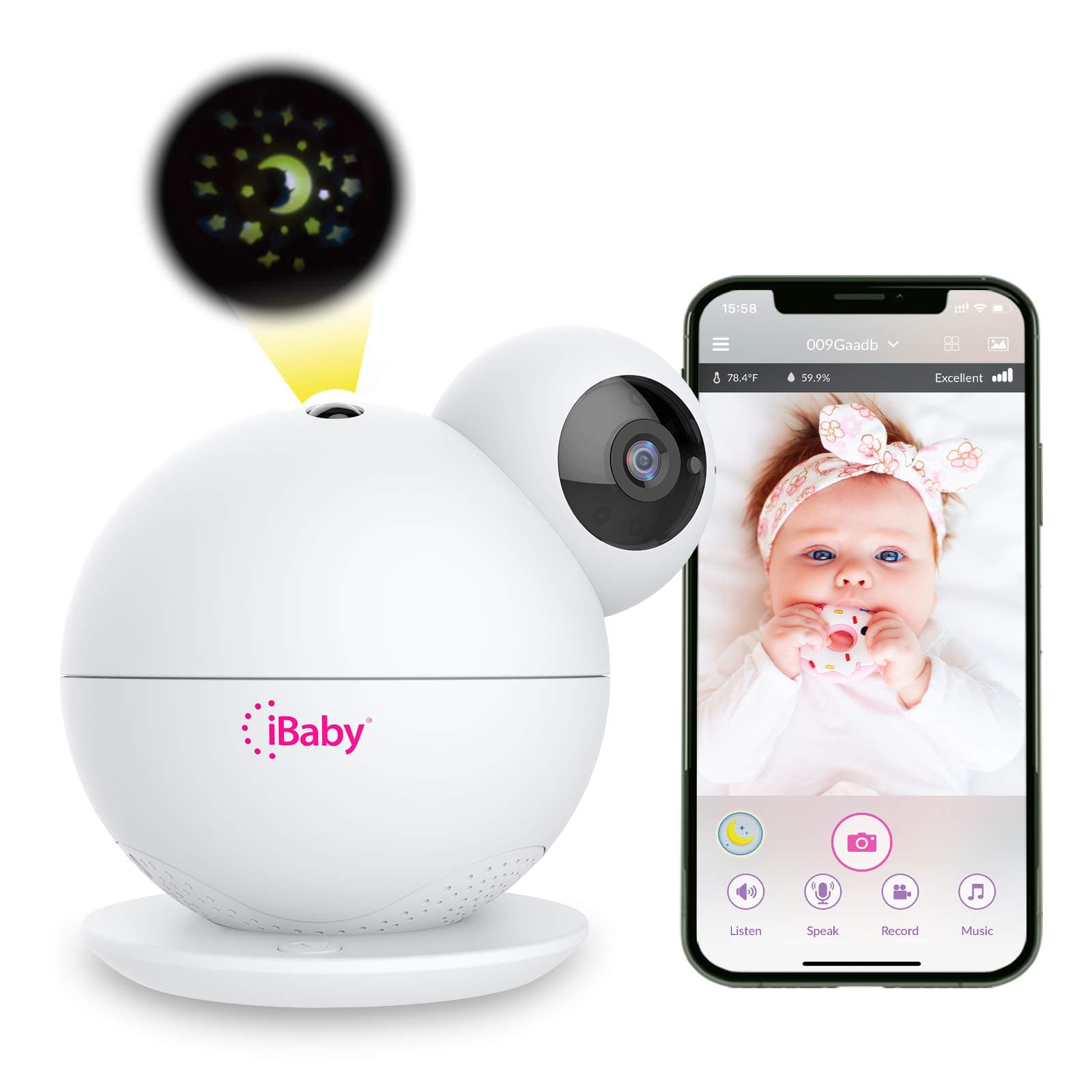 M8 2K Smart Baby Monitor, 355° Pan 110° Tilt and 2-Way Talk, Video Baby Monitor with Crying and Motion Alerts, Moonlight Projector, Temperature/Humidity Alerts, for iOS/Android