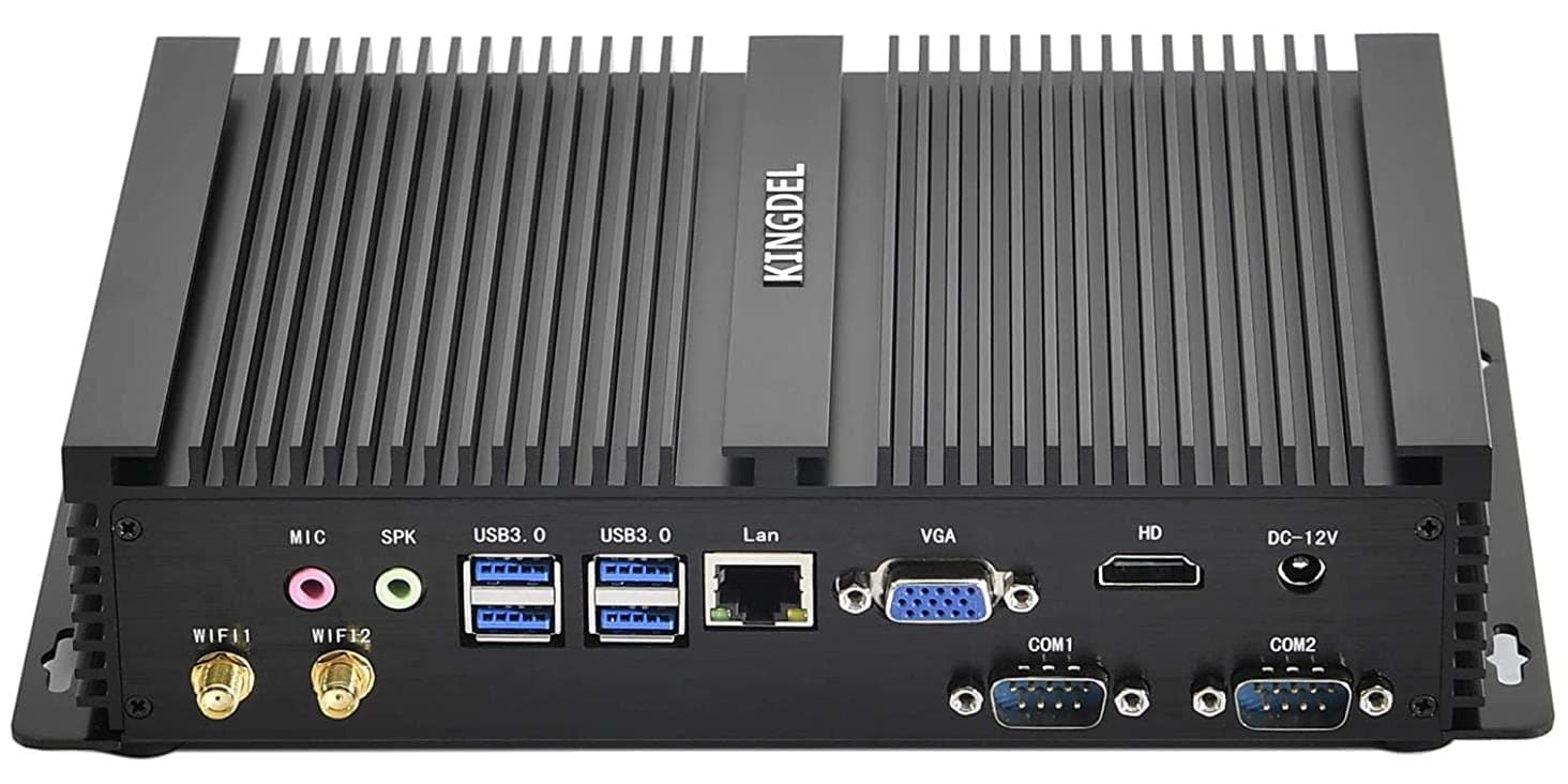 KINGDEL Fanless Mini PC, Mini Desktop Computer with i5 8th Gen. CPU (Up to 3.4GHz), 16GB DDR4 RAM, 256GB NVMe SSD, 4K:4096x2304, 2xCOM RS232, WiFi+BT, Silent Working